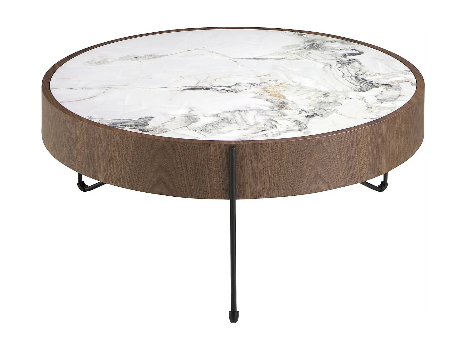 Table basse ronde en noyer et marbre blanc Angel Cerda
