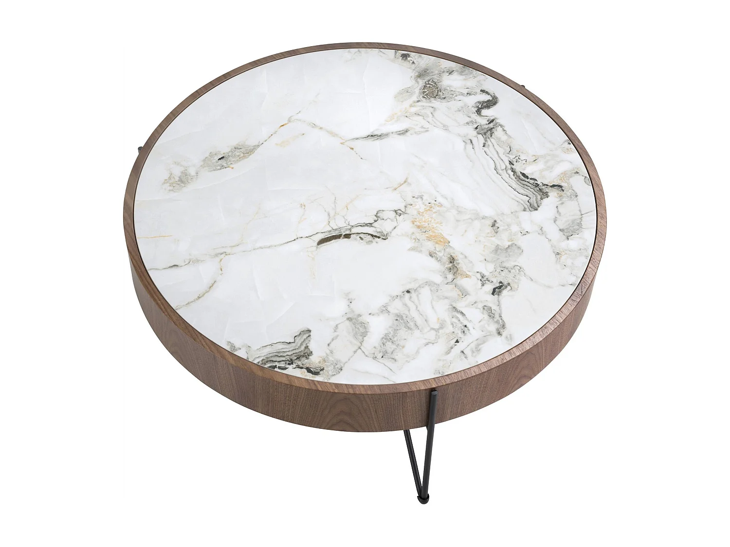 Table basse ronde en noyer et marbre blanc Angel Cerda