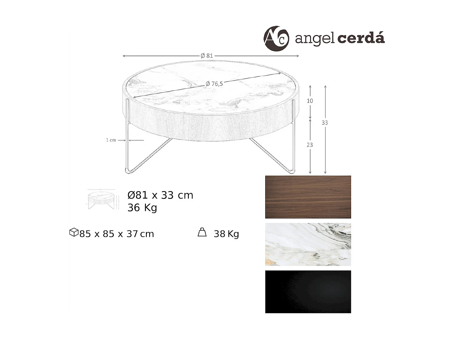 Table basse ronde en noyer et marbre blanc Angel Cerda