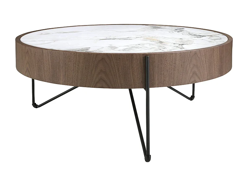 Table basse ronde en noyer et marbre blanc Angel Cerda
