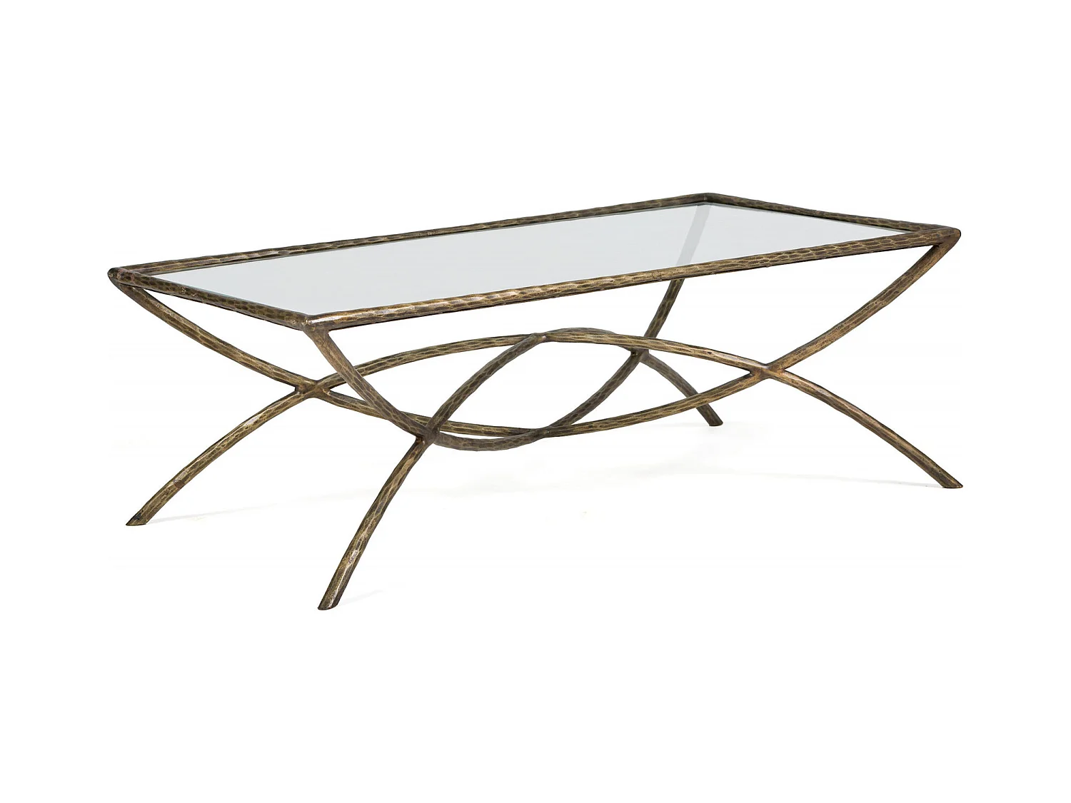 Table basse élégante en verre et métal doré antique