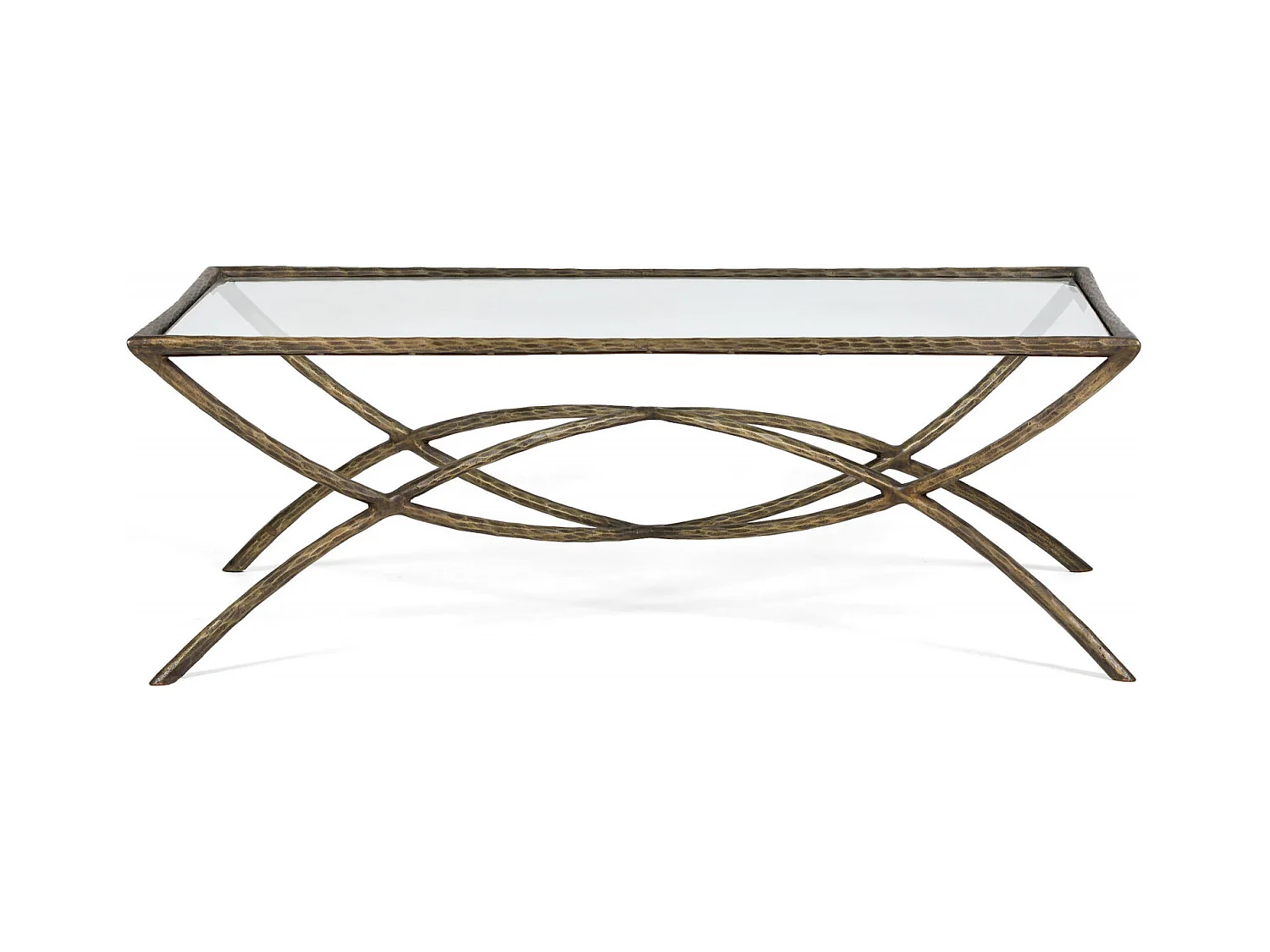 Table basse élégante en verre et métal doré antique