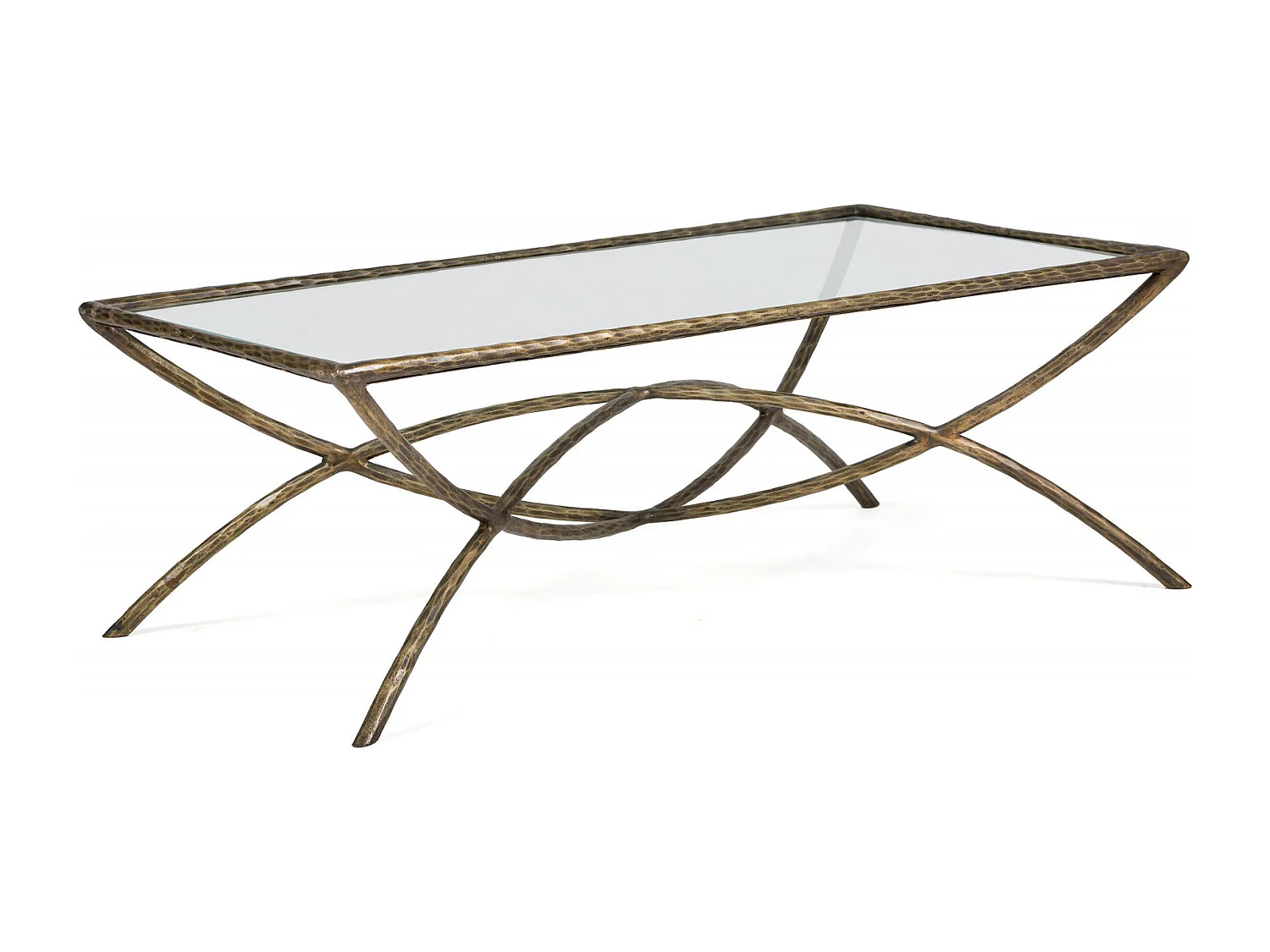 Table basse élégante en verre et métal doré antique