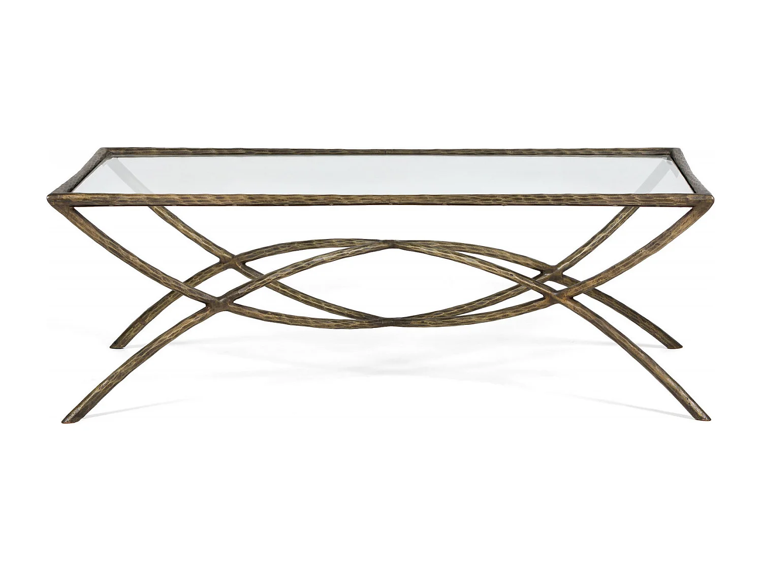 Table basse élégante en verre et métal doré antique