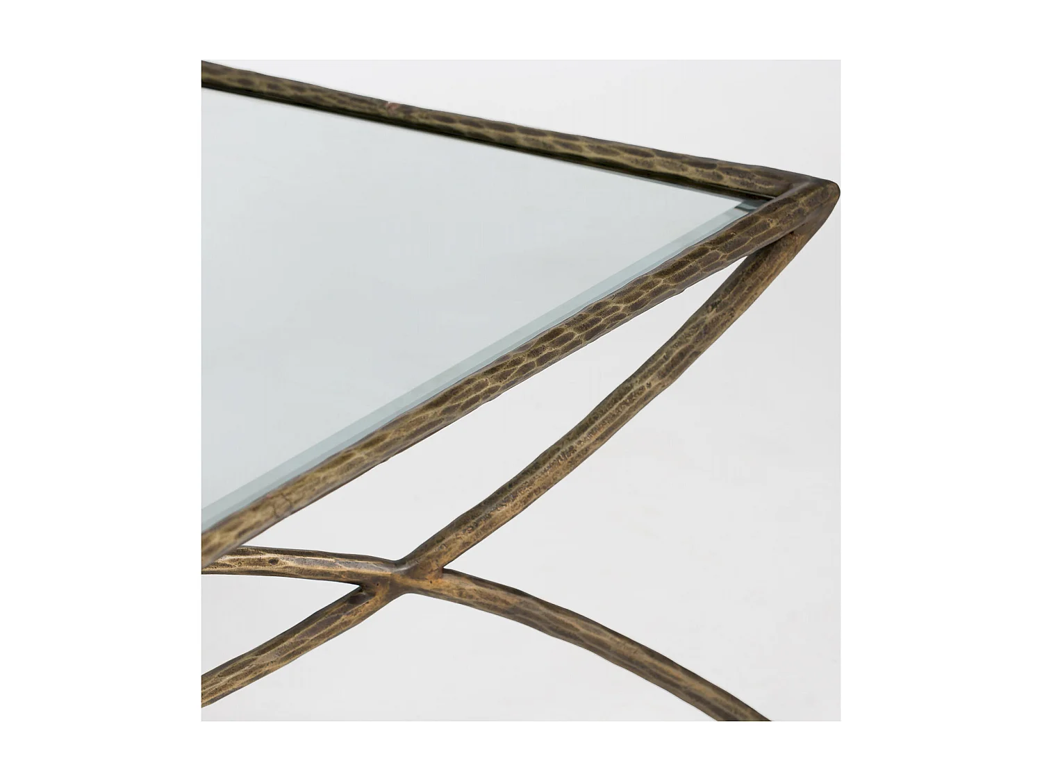 Table basse élégante en verre et métal doré antique