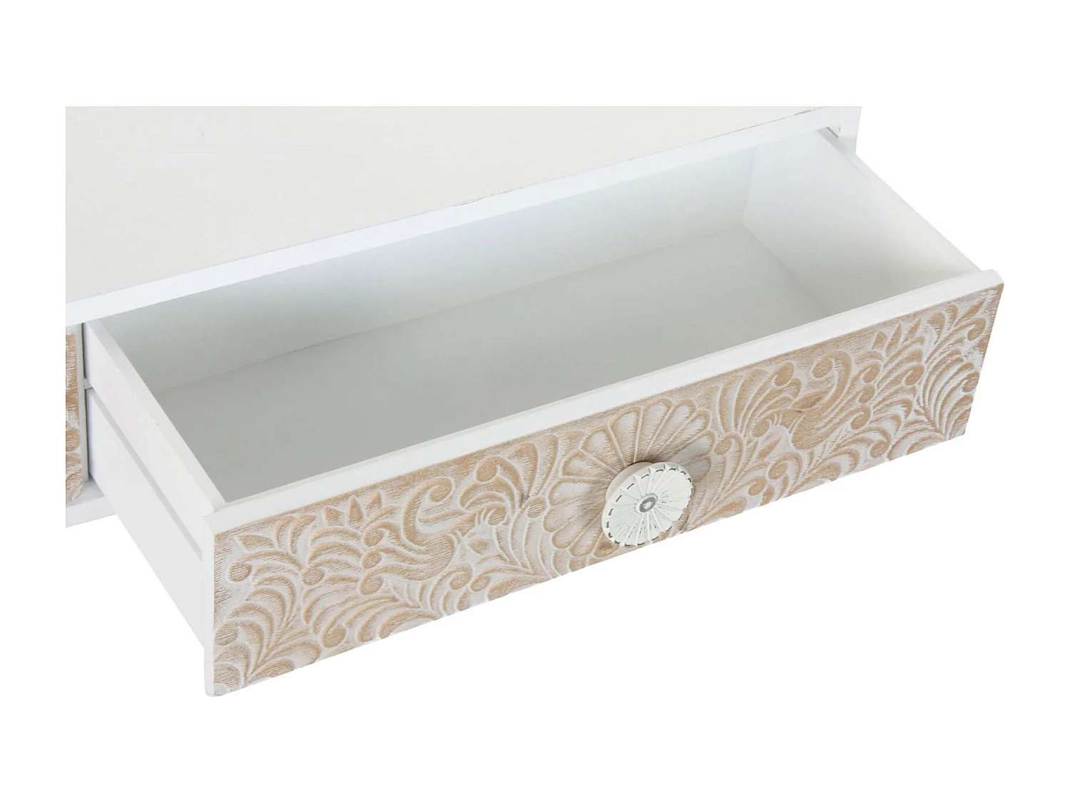 Table basse mandala épicéa bicolore avec tiroirs