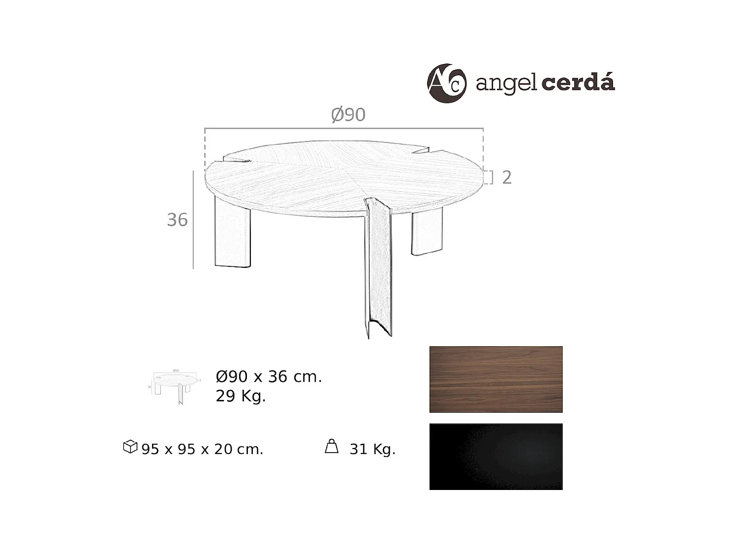 Table basse ronde Angel Cerda en noyer et acier