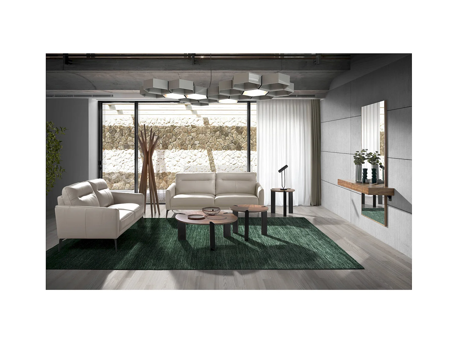 Table basse ronde Angel Cerda en noyer et acier