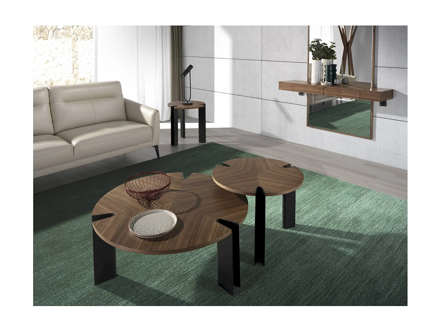 Table basse ronde Angel Cerda en noyer et acier