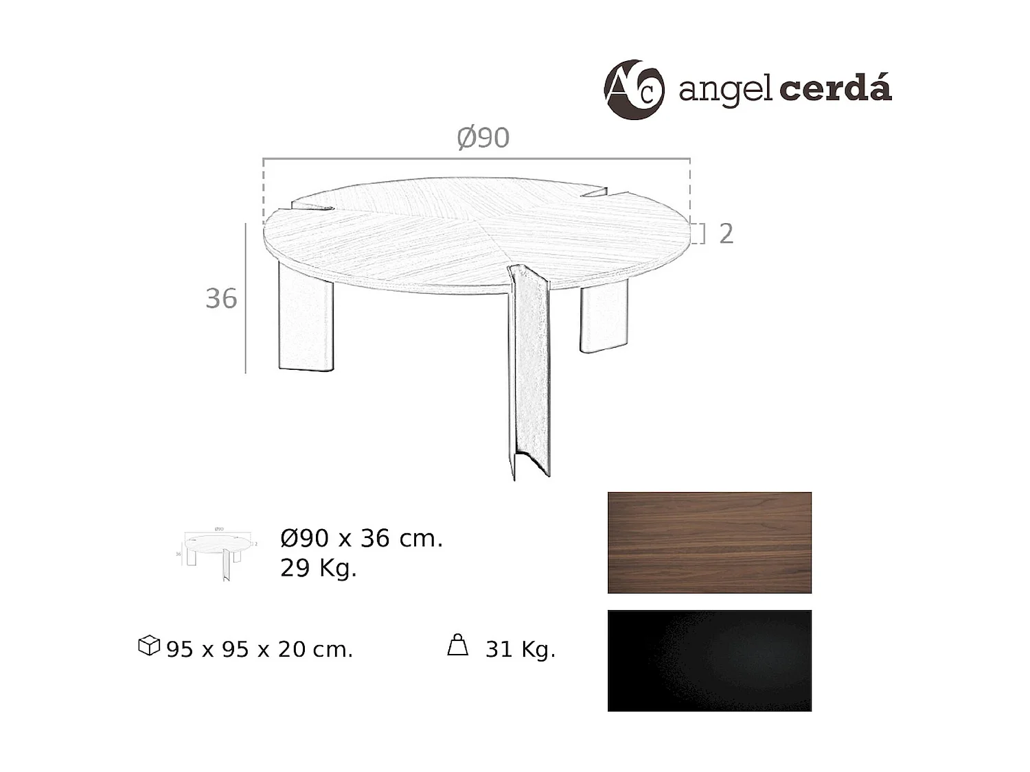 Table basse ronde Angel Cerda en noyer et acier