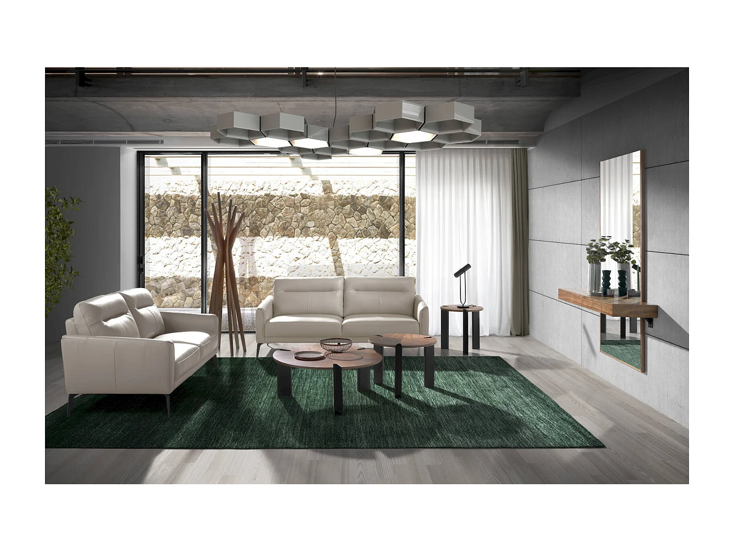 Table basse ronde Angel Cerda en noyer et acier