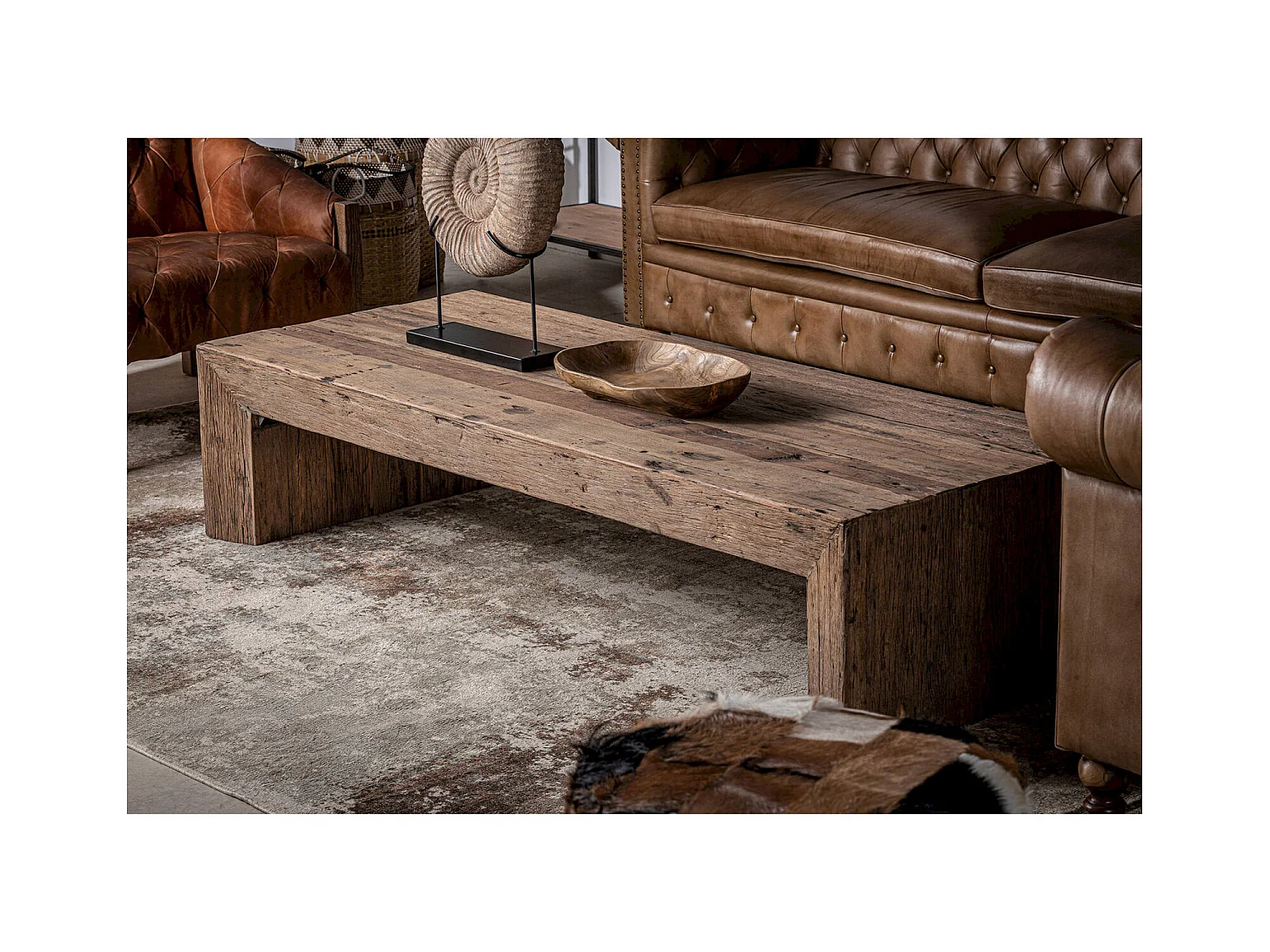 Table basse ethnique en bois massif recyclé