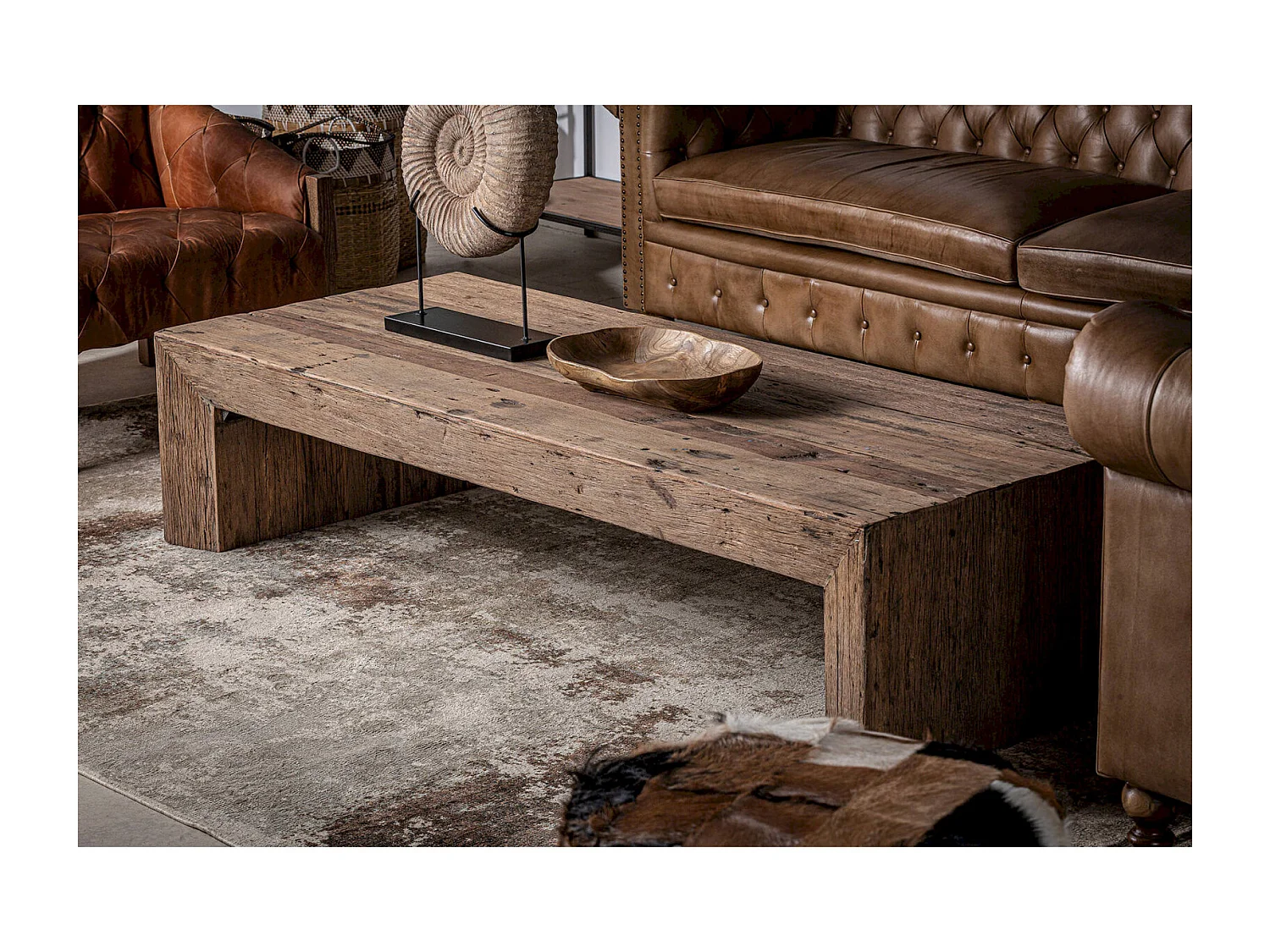 Table basse ethnique en bois massif recyclé