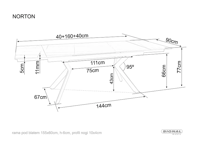 Table à manger Norton/Céramique/Métal/Extensible/Noir