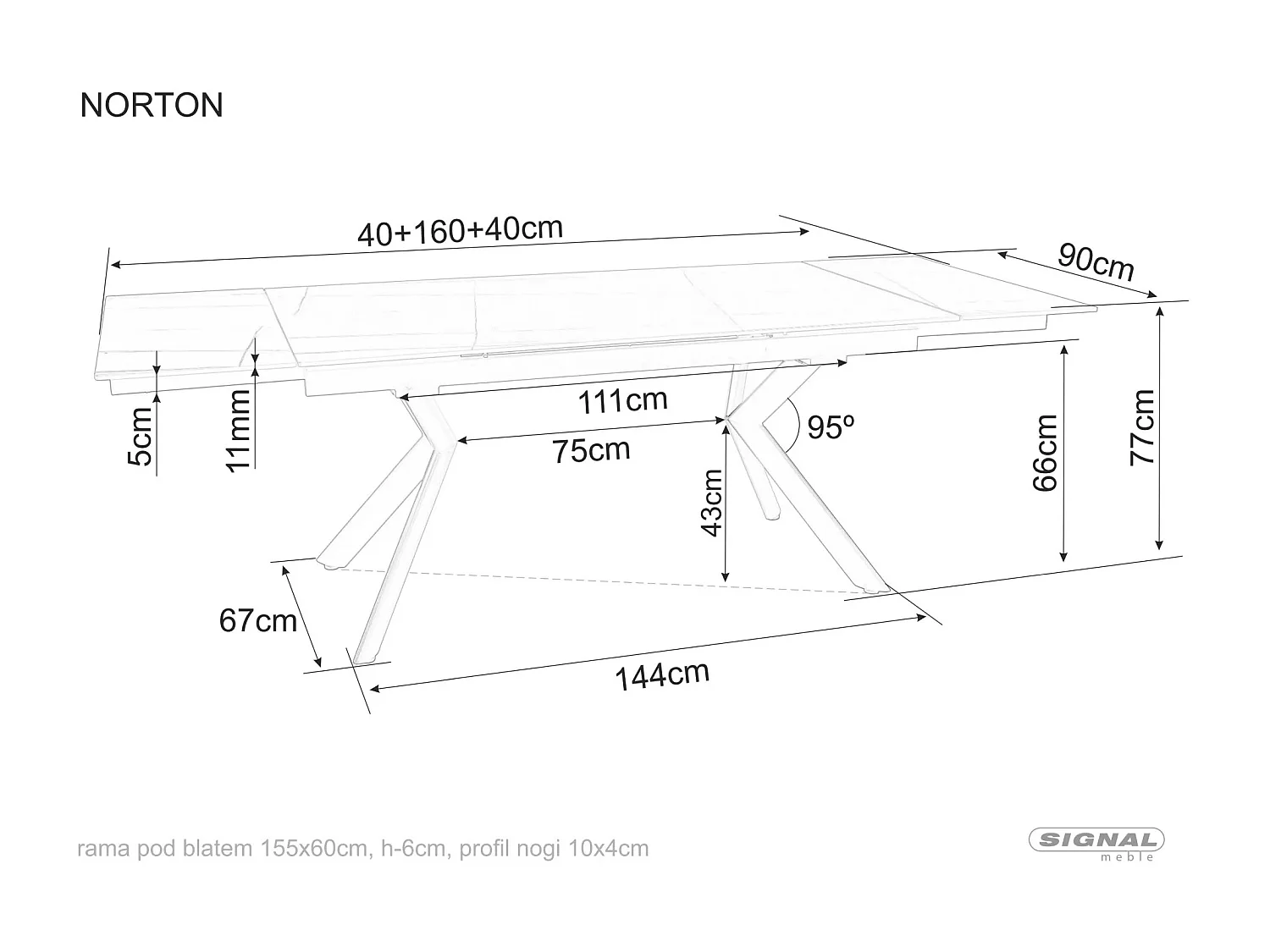 Esstisch Norton/Keramik/Metall/Ausziehbar/Schwarz