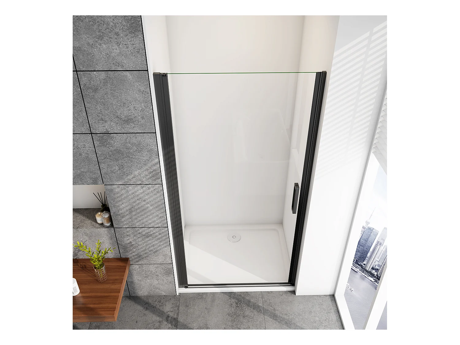 8mm 80x200cm Schwarze Walkin Pendeltür Drehtür Duschkabine Duschwanne