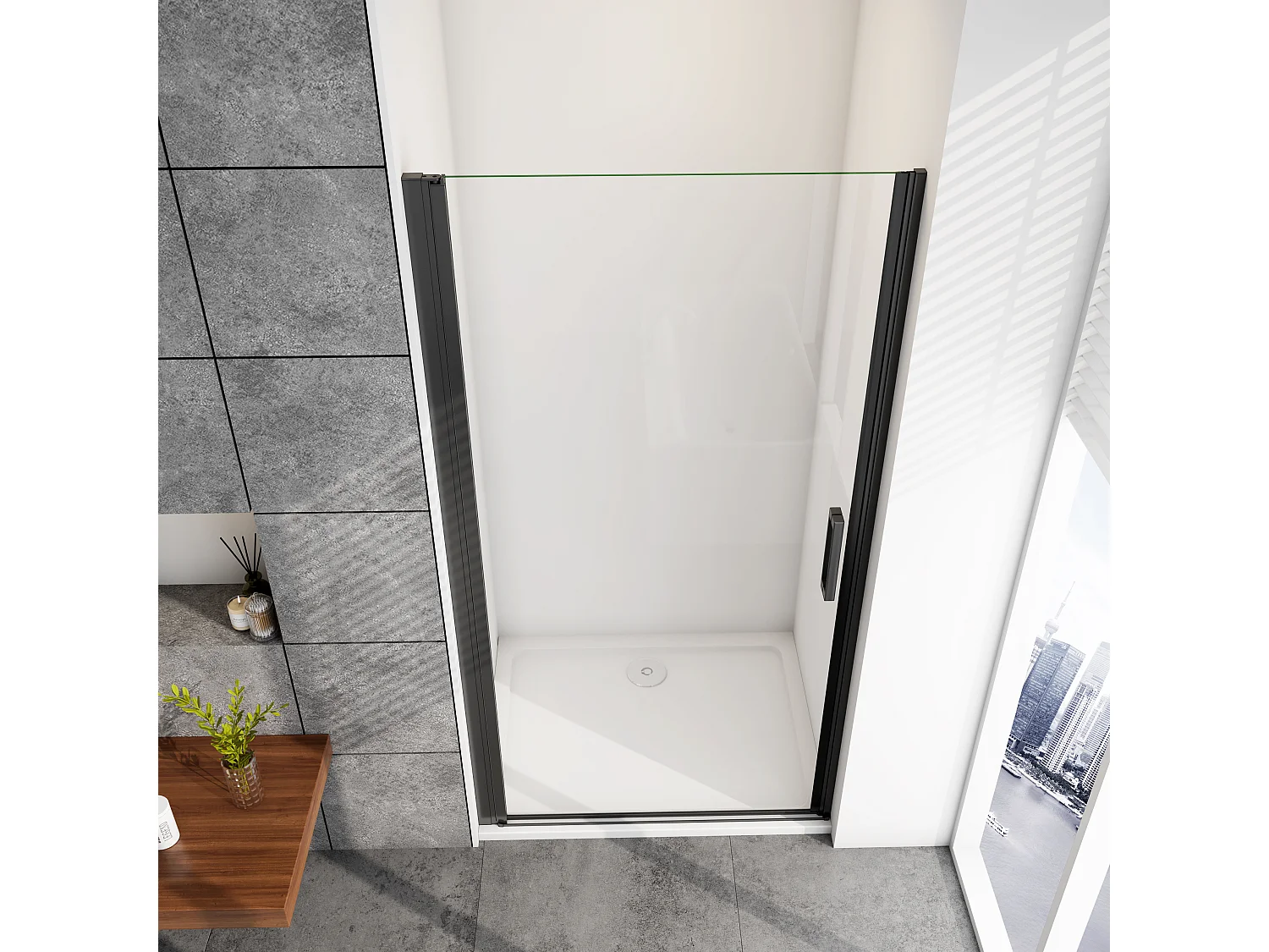 8mm 80x200cm Schwarze Walkin Pendeltür Drehtür Duschkabine Duschwanne