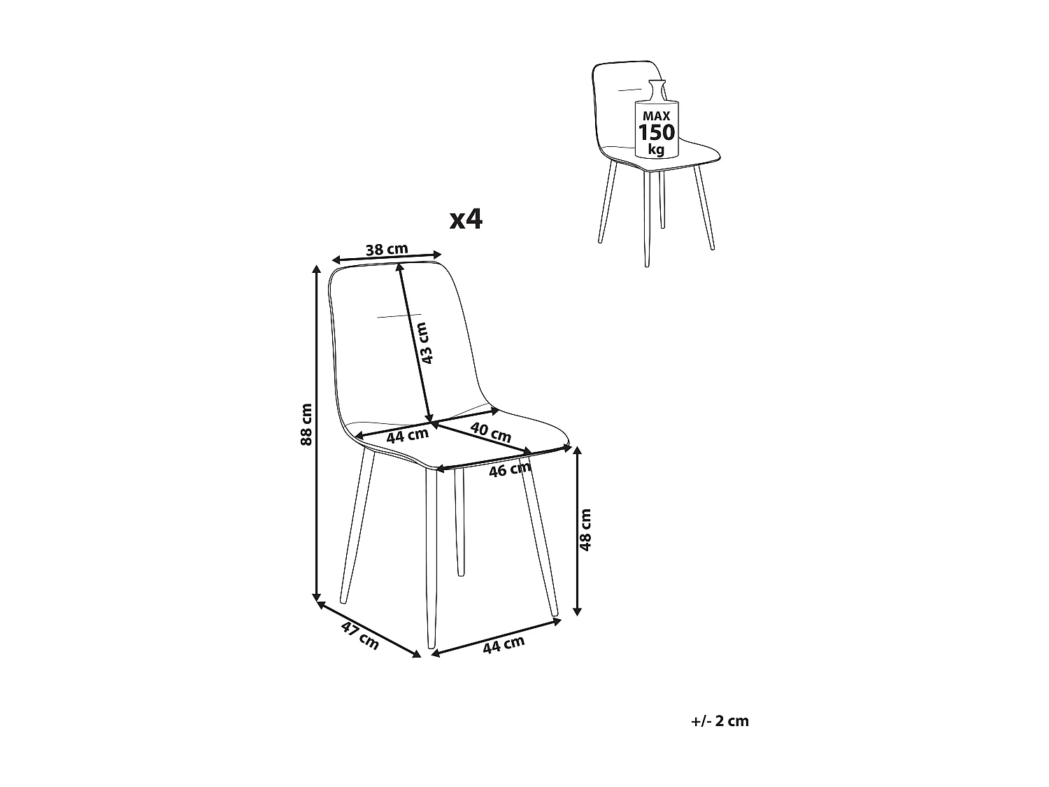 Lot de 4 chaises de salle à manger TUSCOLA Tissu Gris clair