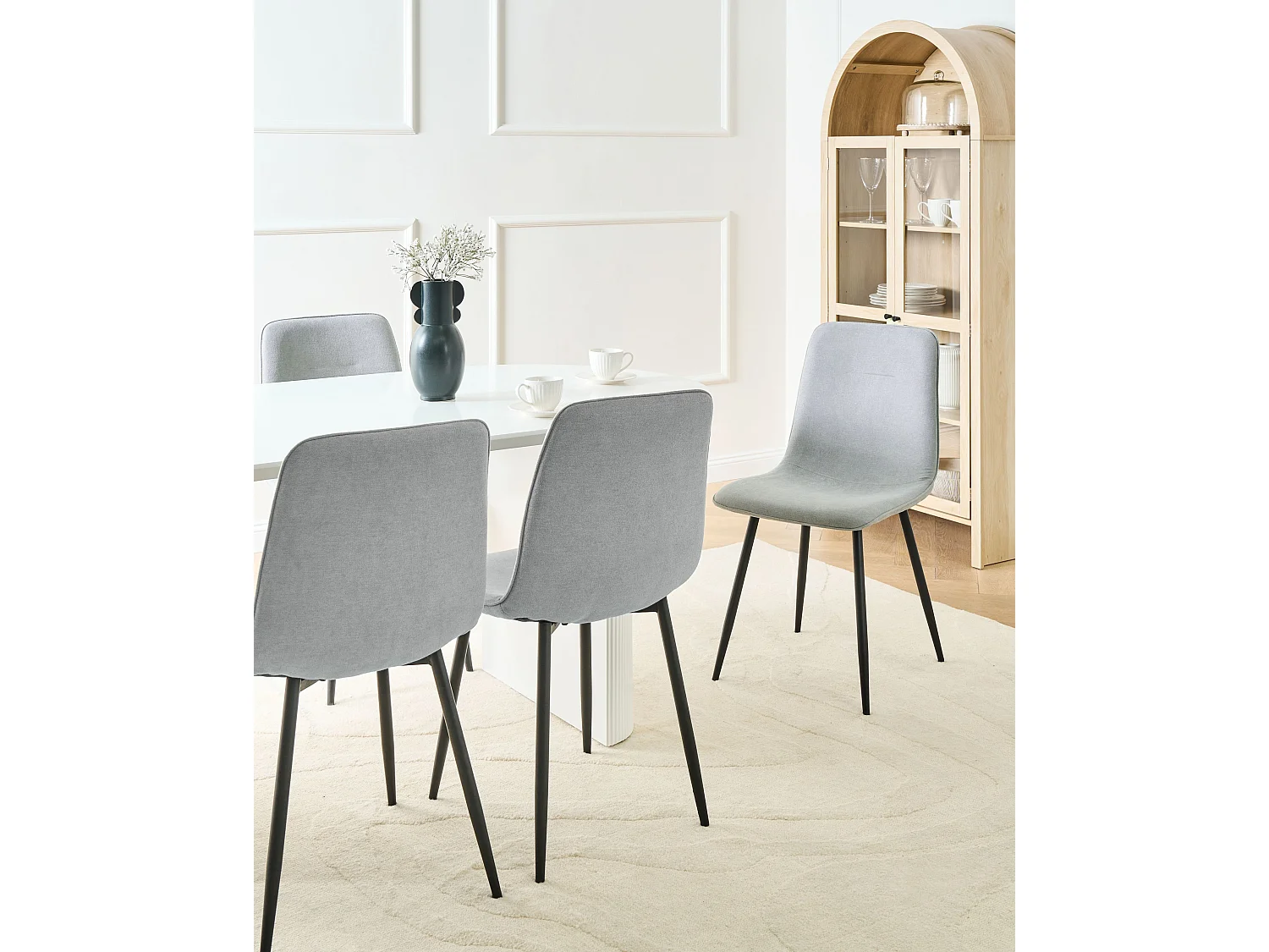 Lot de 4 chaises de salle à manger TUSCOLA Tissu Gris clair