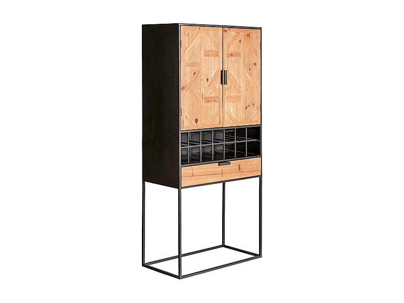 Armoire en bois clair et métal avec casiers de rangement