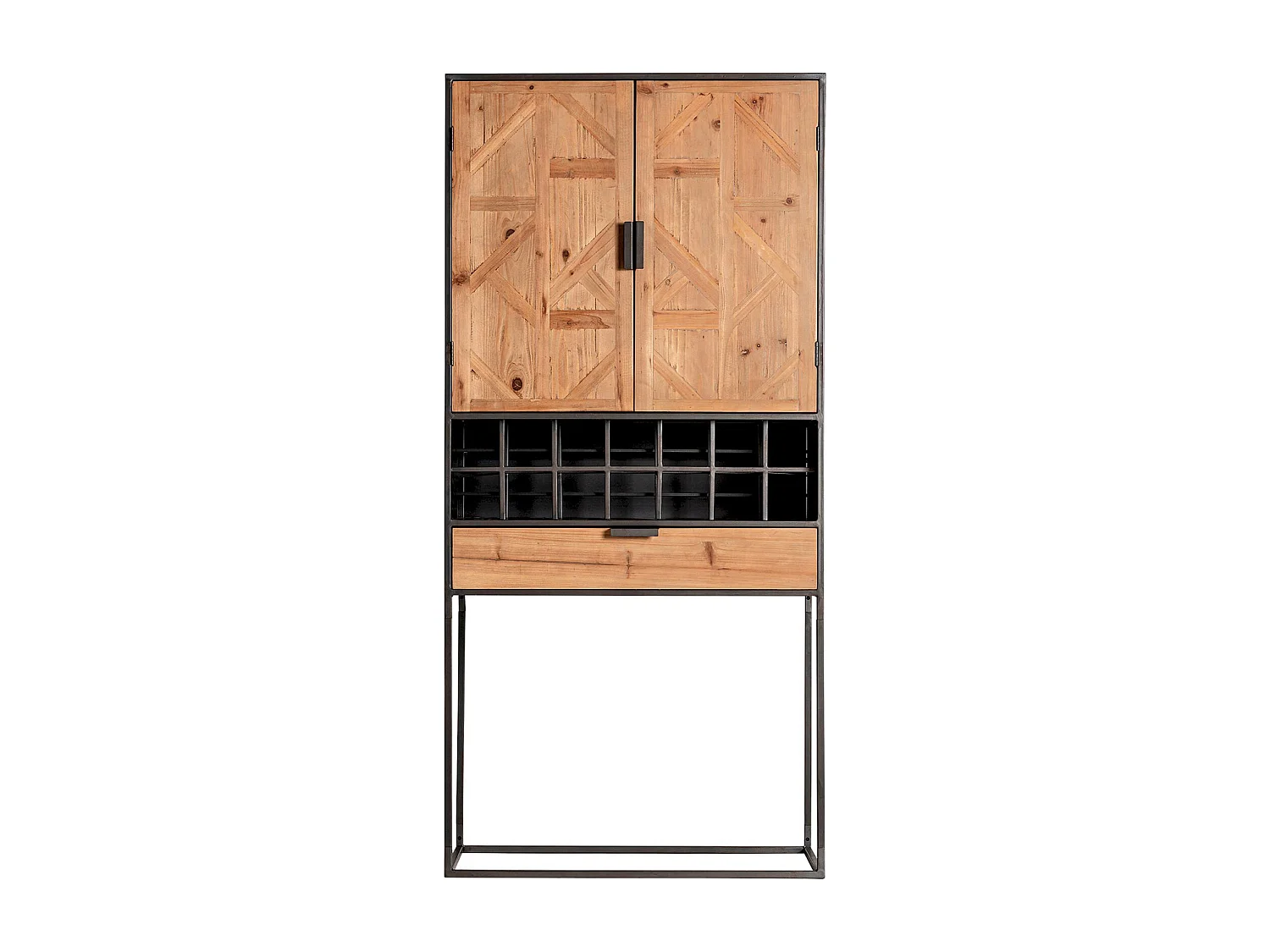 Armoire en bois clair et métal avec casiers de rangement