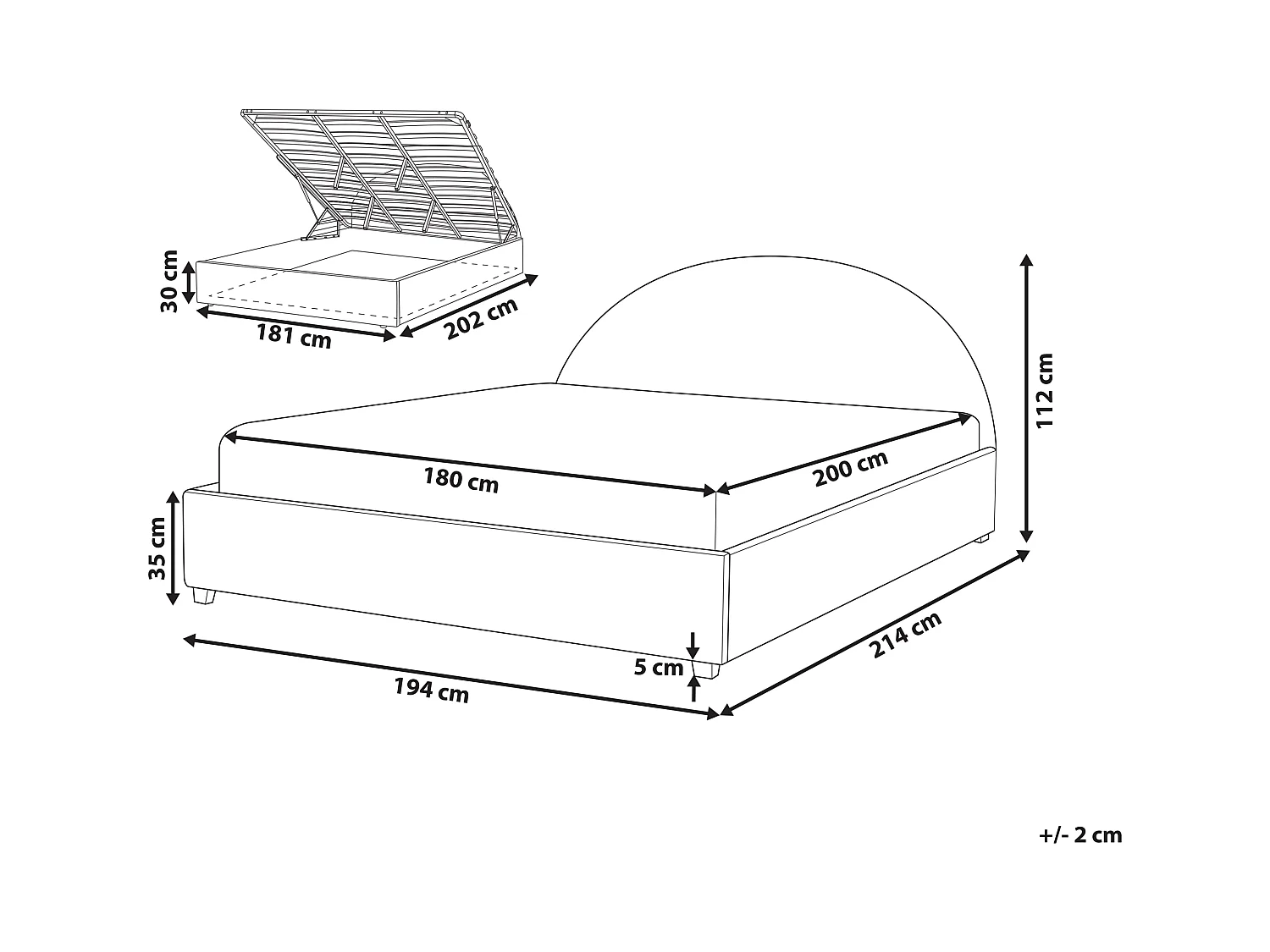 Lit ottoman Tissu VAUCLUSE 180 x 200 cm Bleu clair