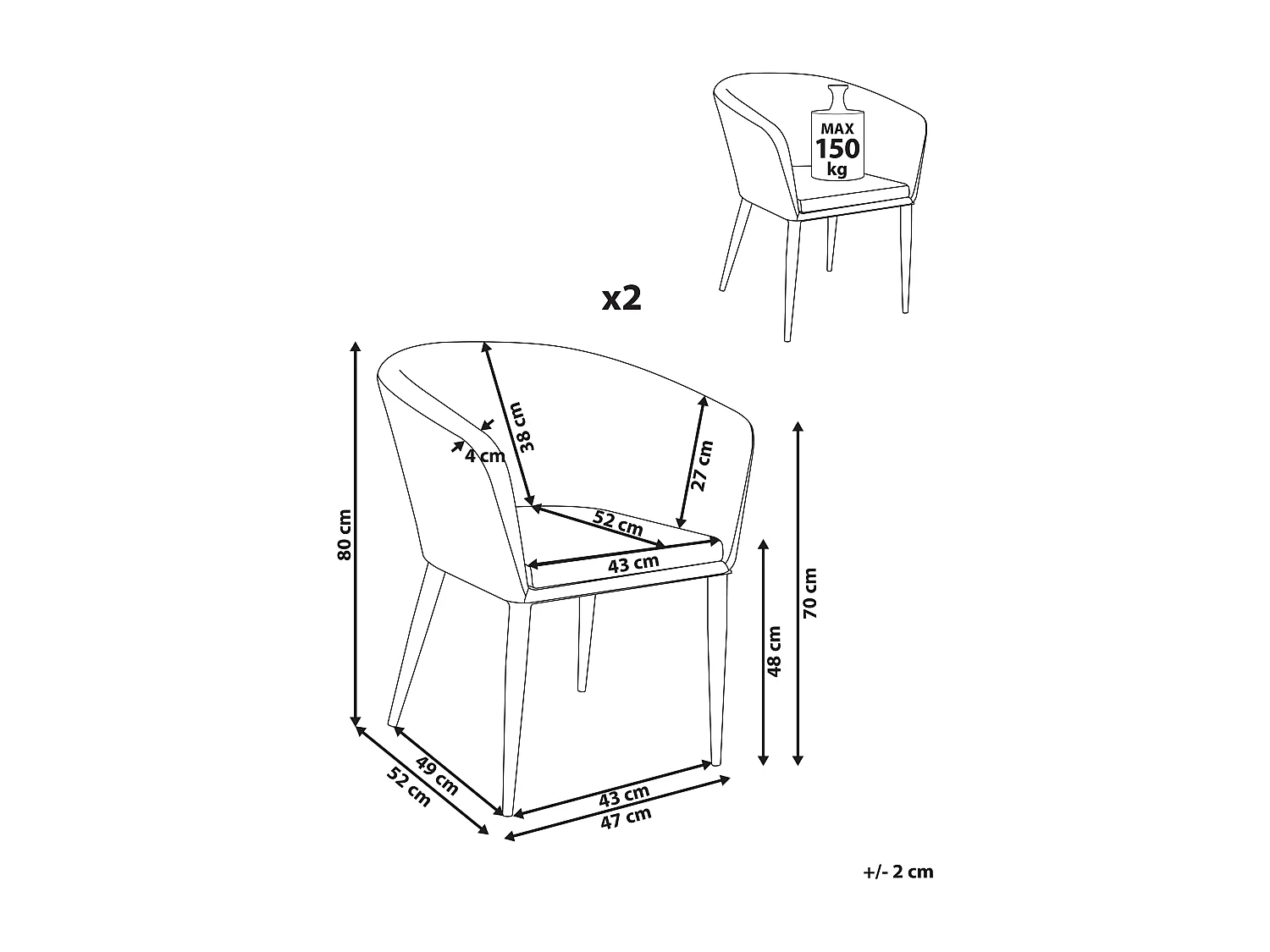 Lot de 2 chaises de jardin CURGOS Tissu Beige