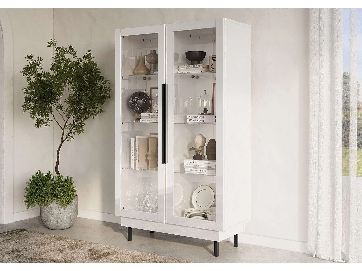 Elegancka biała witryna Dancan ARTEMISA ze złotymi dodatkami / szer. 100 cm