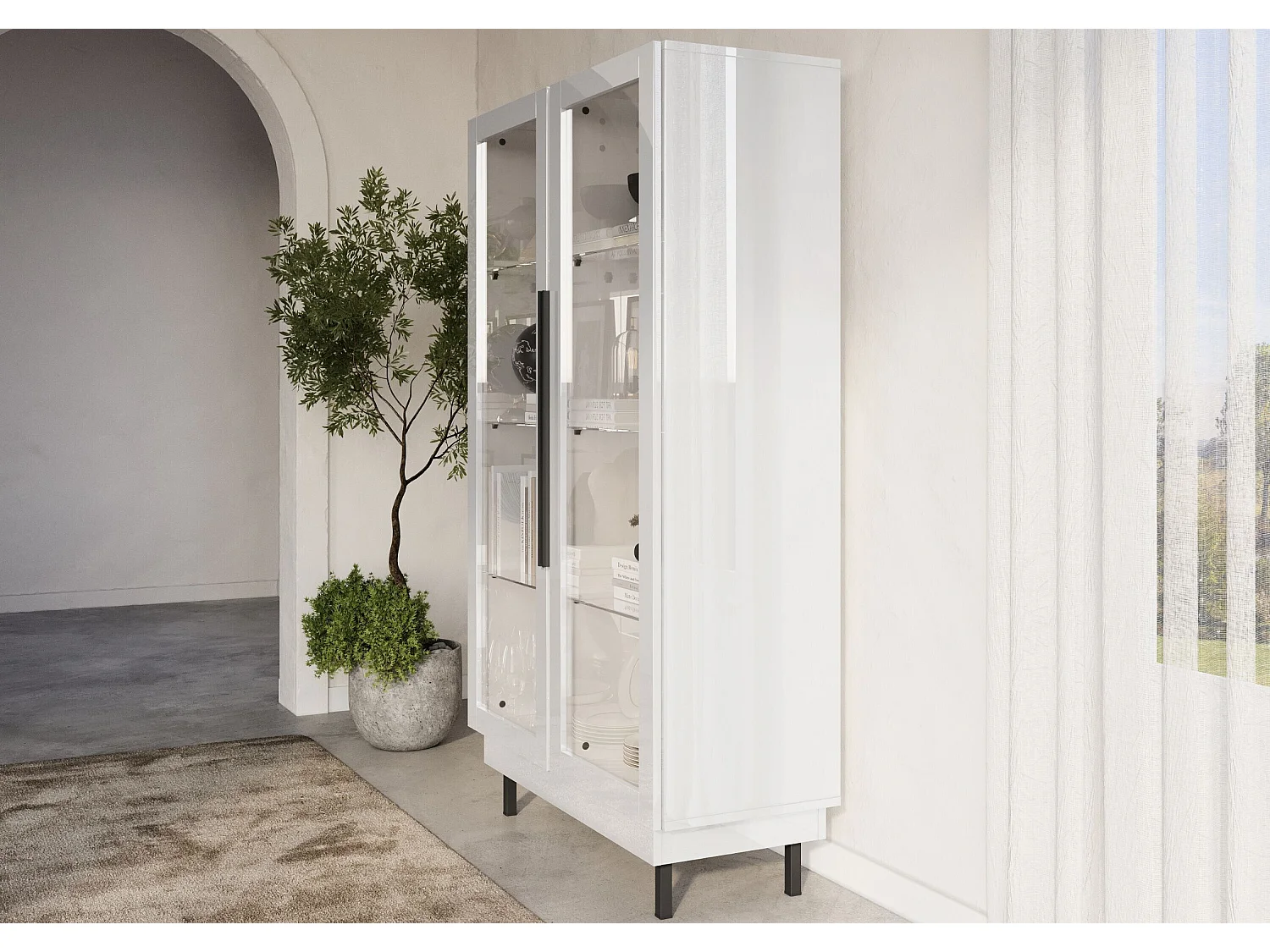 Elegancka biała witryna Dancan ARTEMISA ze złotymi dodatkami / szer. 100 cm