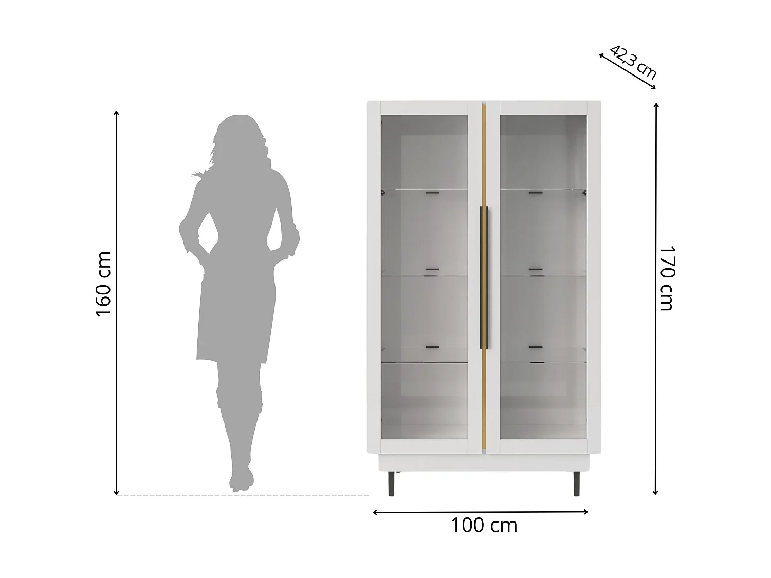 Elegancka biała witryna Dancan ARTEMISA ze złotymi dodatkami / szer. 100 cm