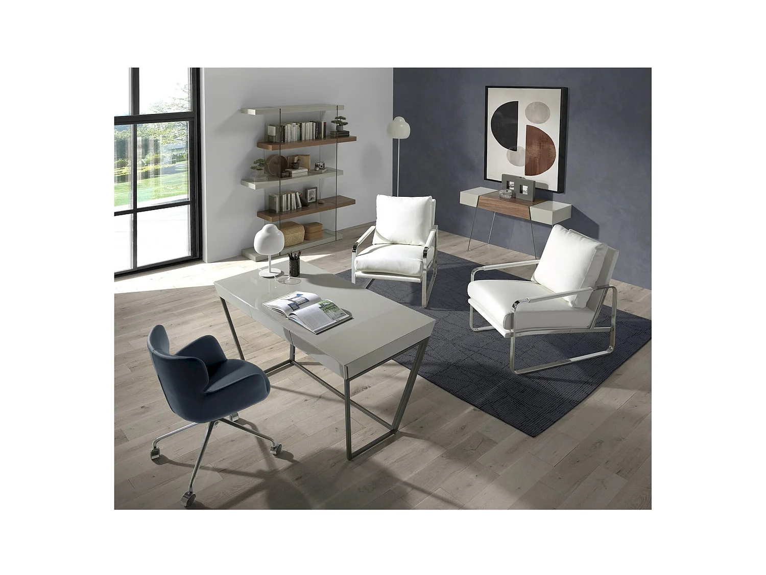 Chaise bureau pivotante design bleu marine Angel Cerda