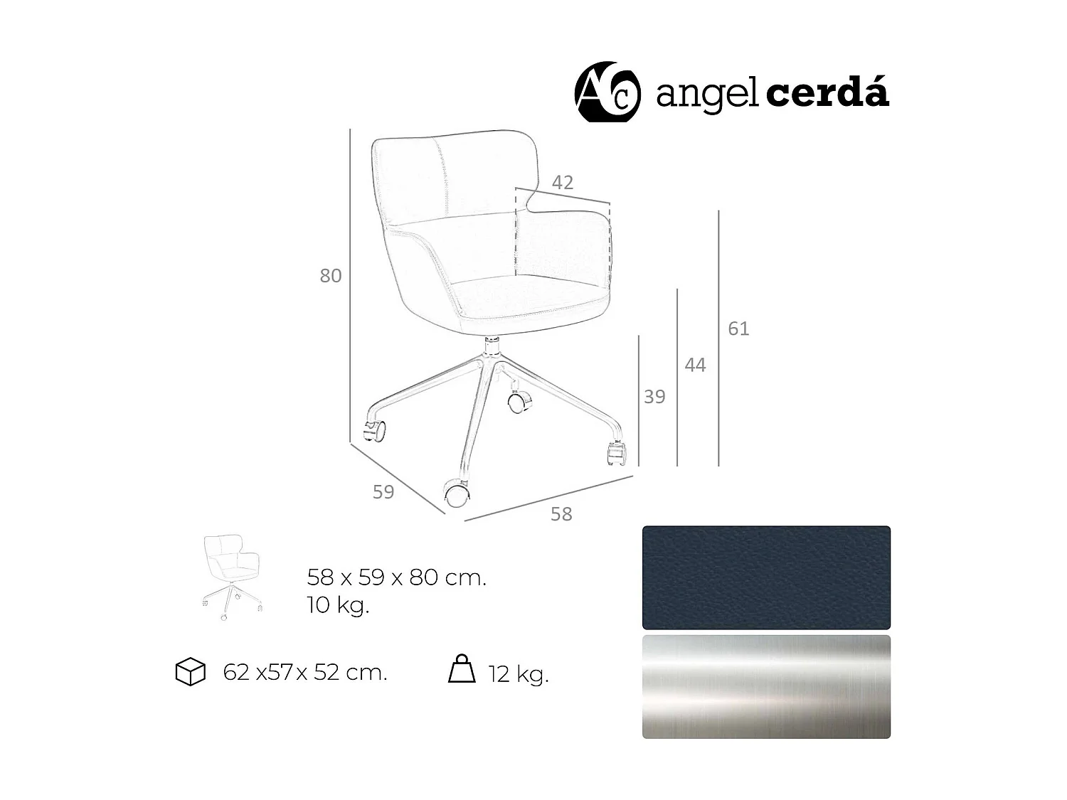 Chaise bureau pivotante design bleu marine Angel Cerda