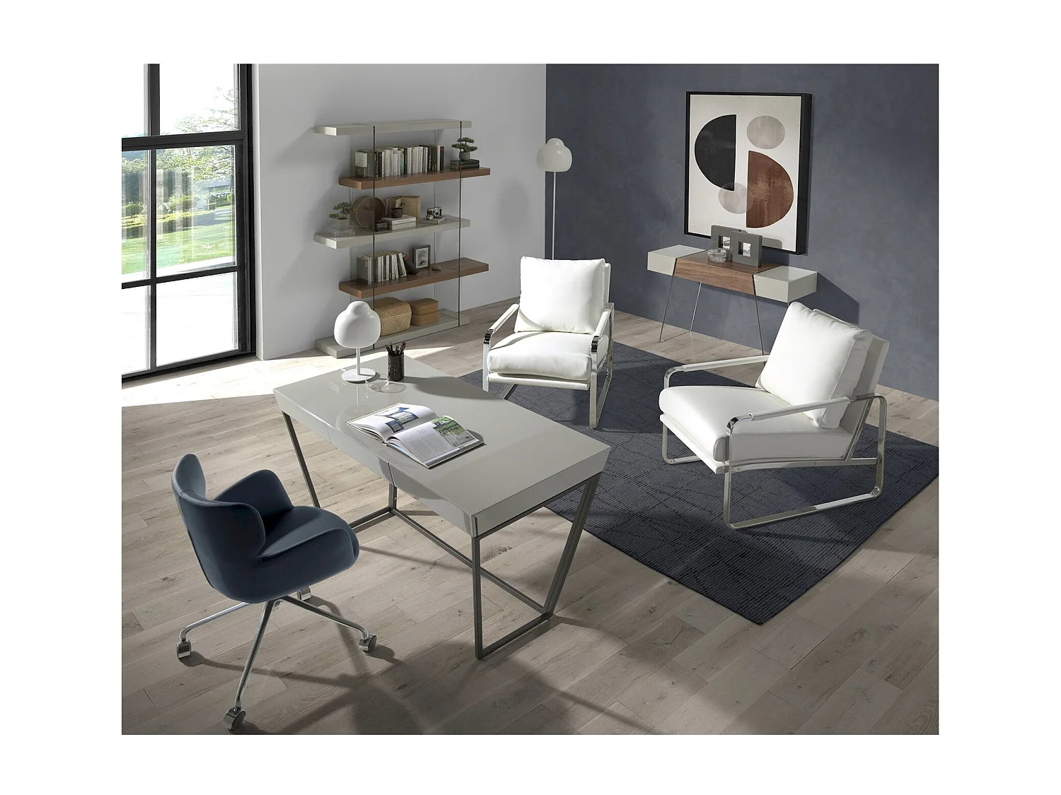 Chaise bureau pivotante design bleu marine Angel Cerda