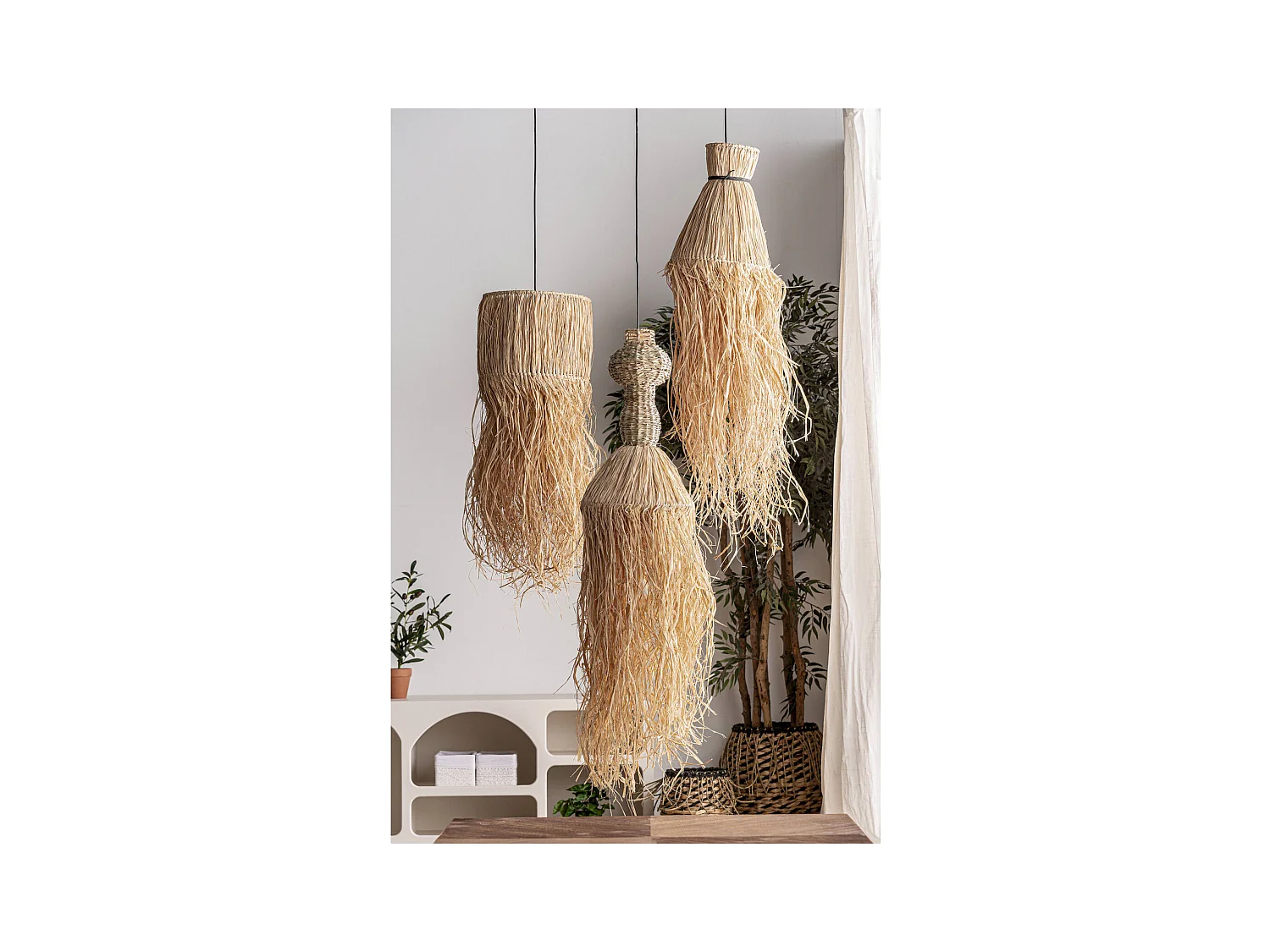 Suspension bohème chic en fibres naturelles