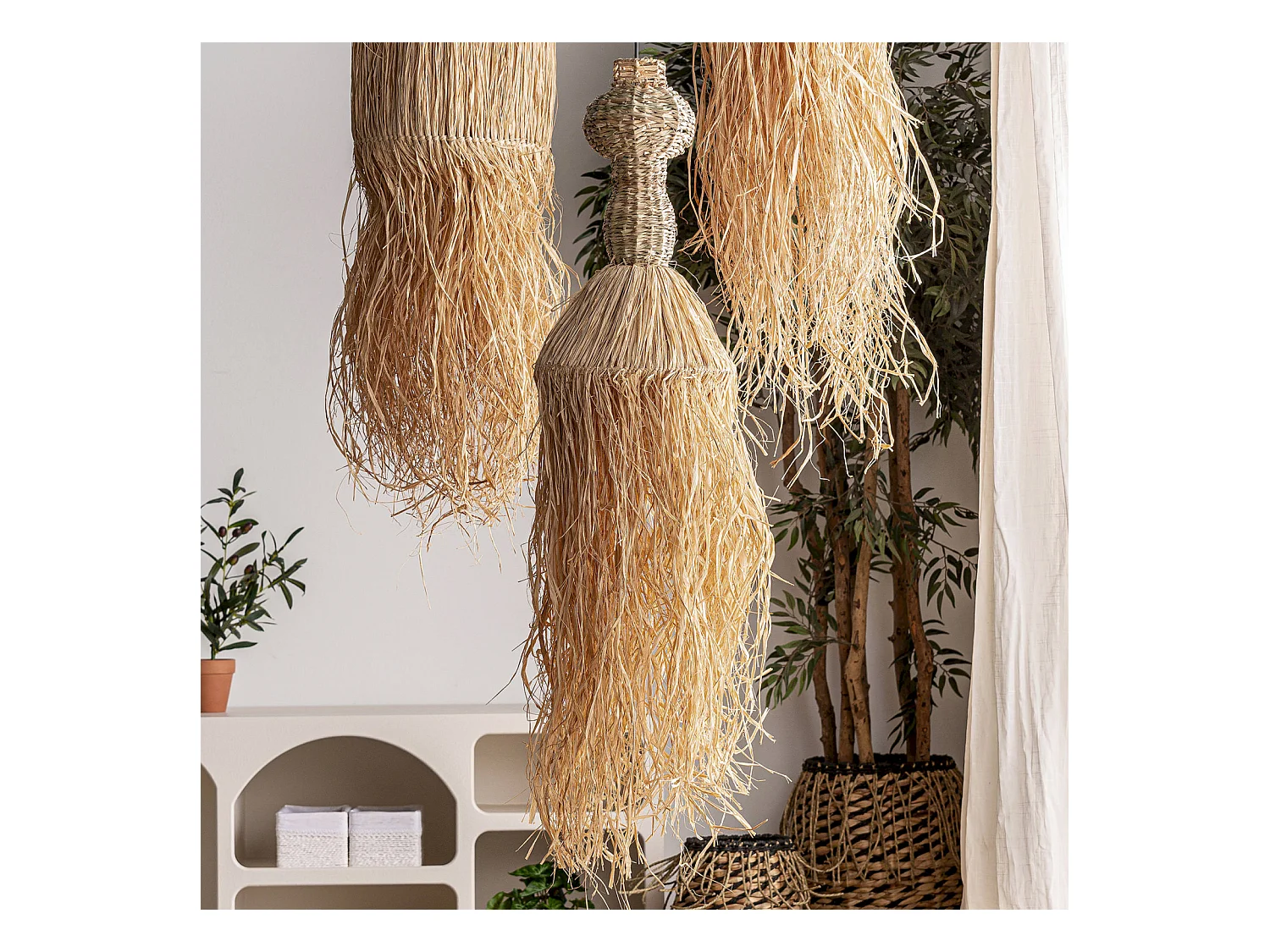 Suspension bohème chic en fibres naturelles
