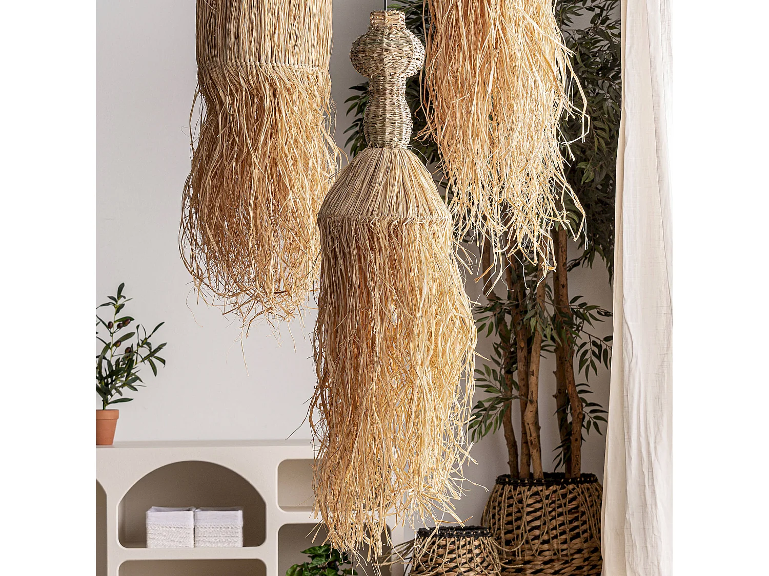 Suspension bohème chic en fibres naturelles