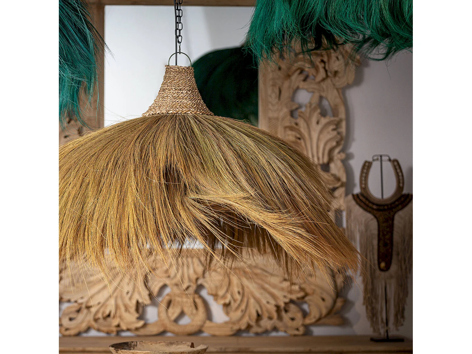 Luminaire suspendu ethnique en fibra naturelle