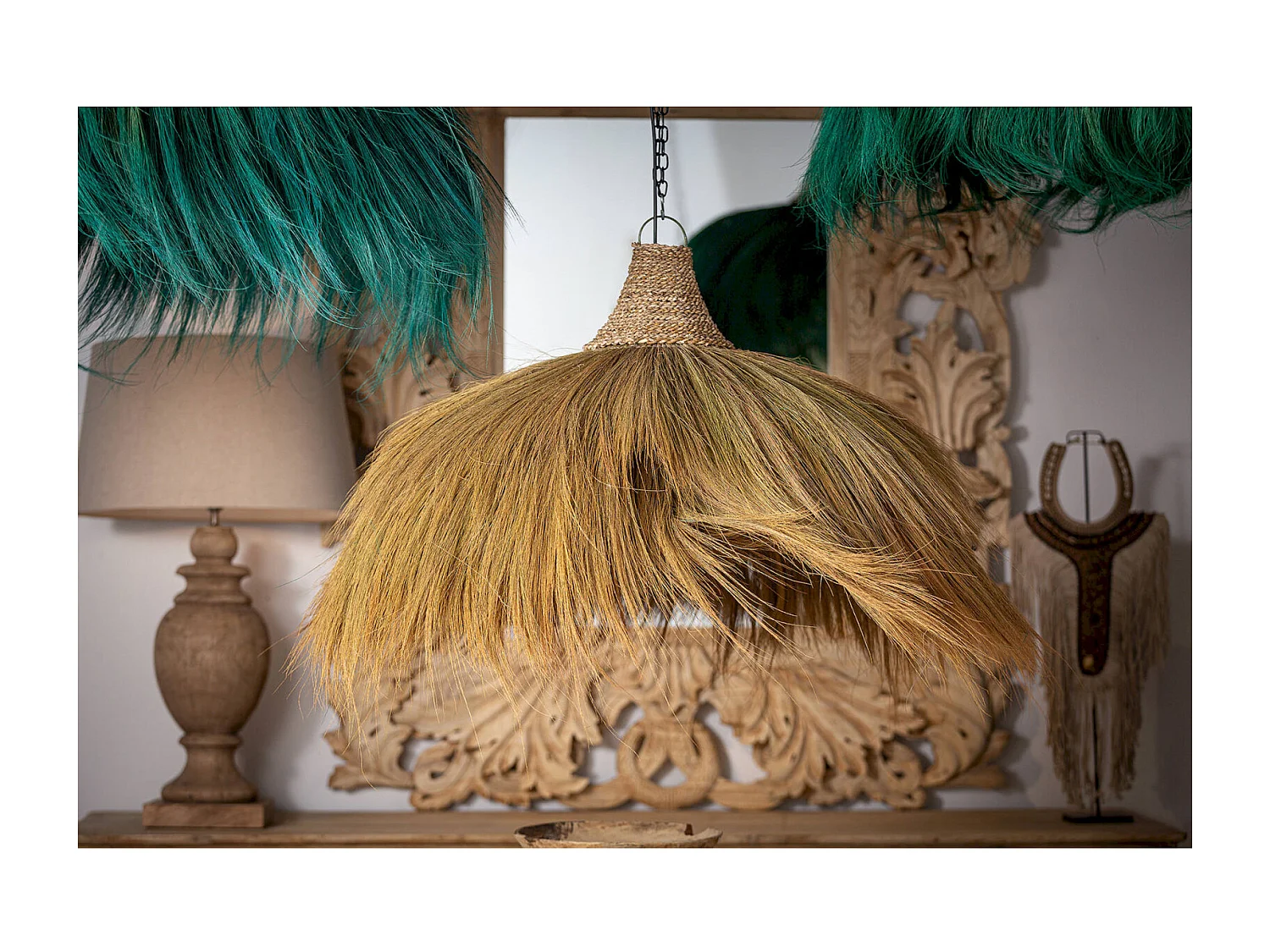 Luminaire suspendu ethnique en fibra naturelle