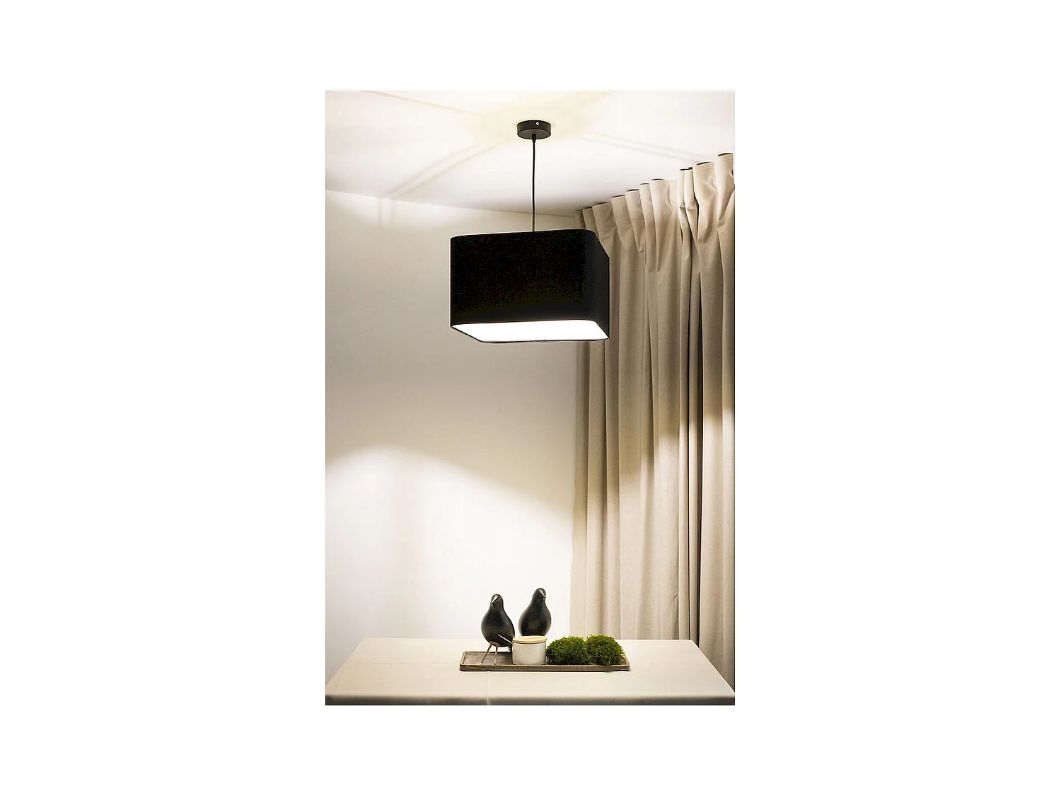 Suspension élégance tissu lin et plastique beige - Hauteur 30 cm