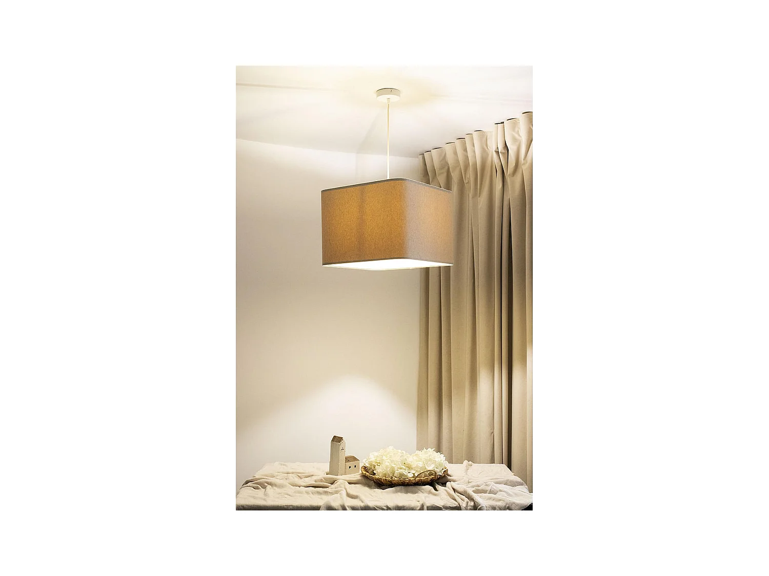 Suspension lin beige élégante - Hauteur 20 cm