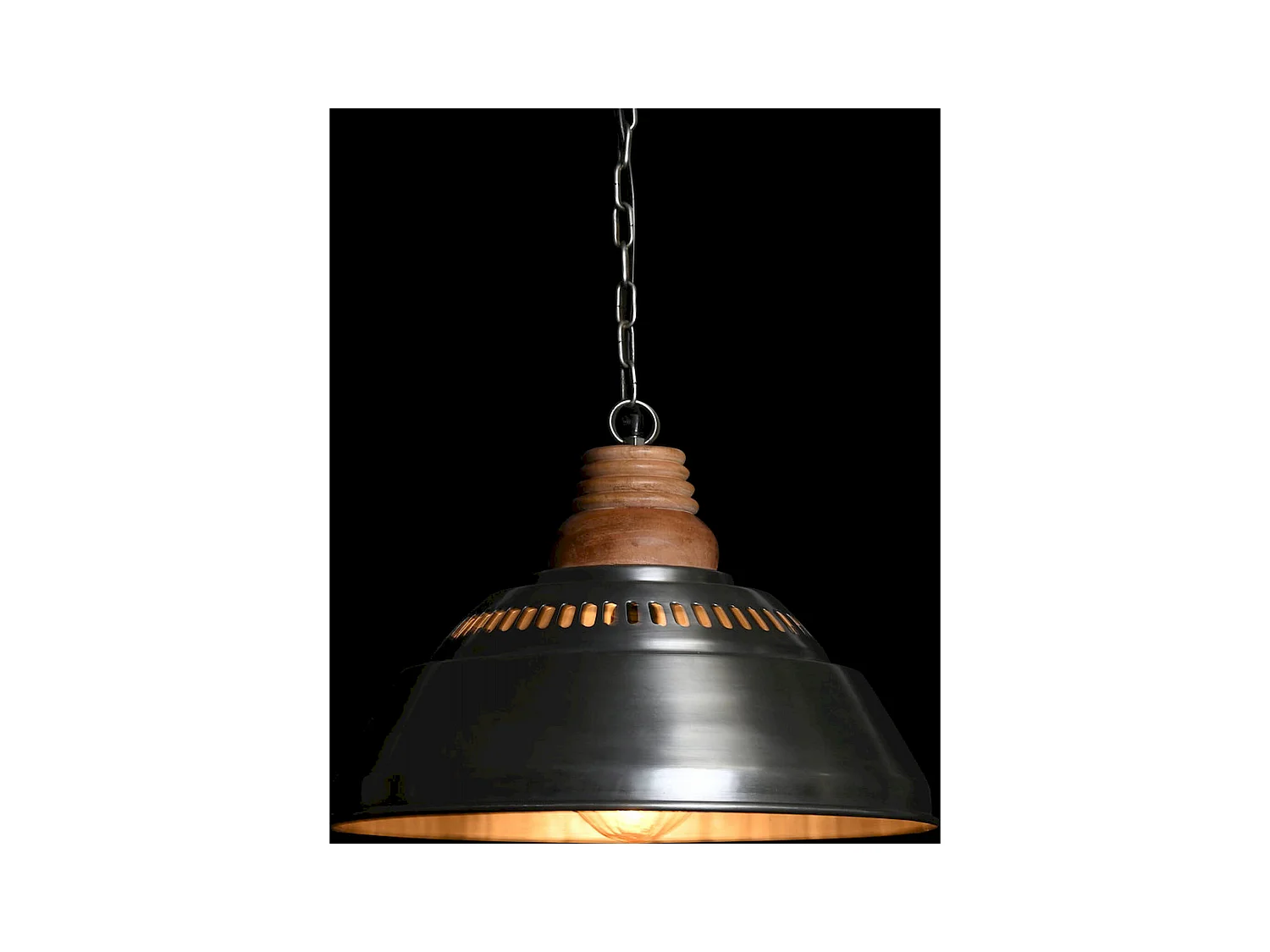 Suspension industrielle argenté et bois mango chic