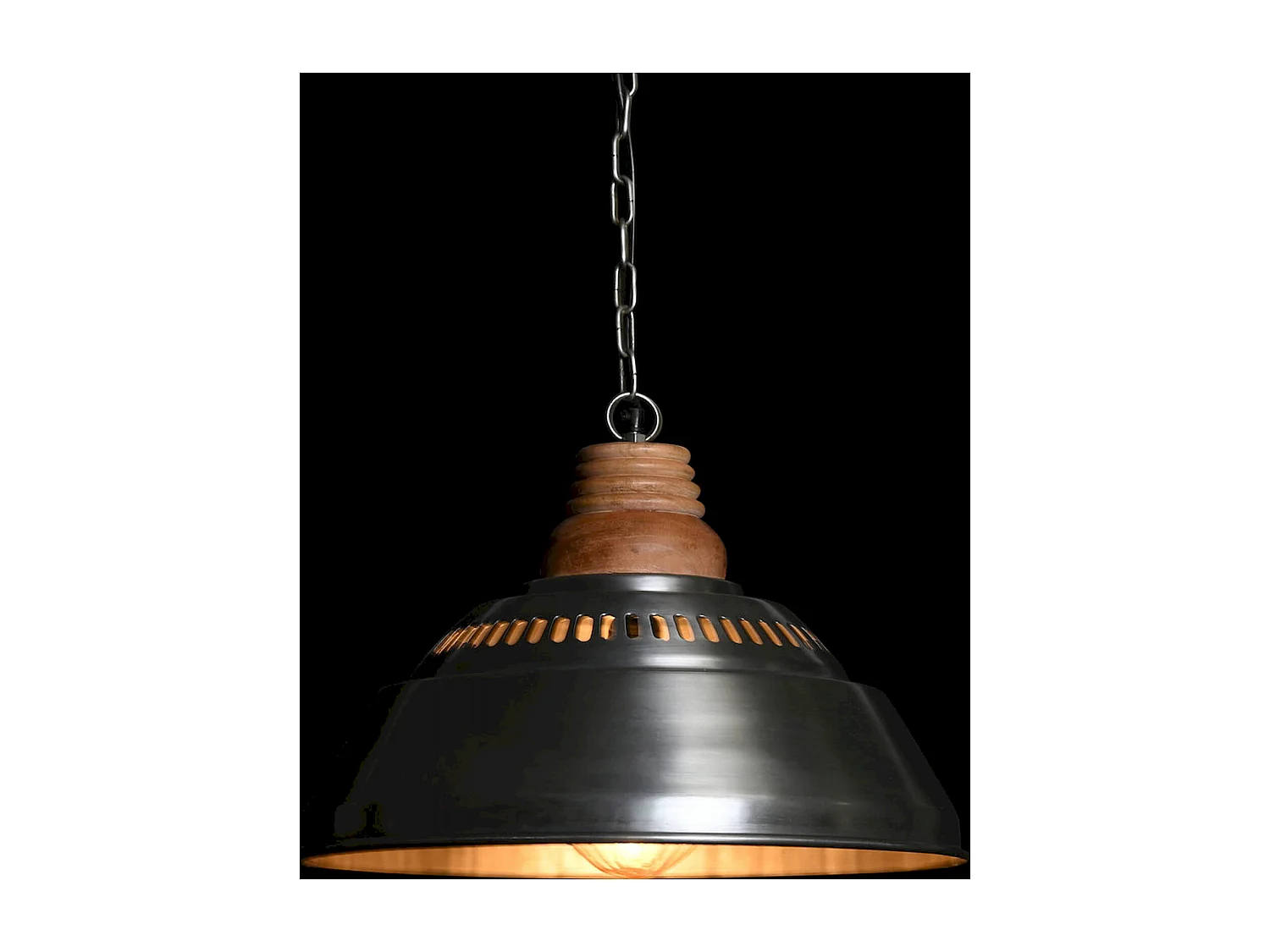 Suspension industrielle argenté et bois mango chic