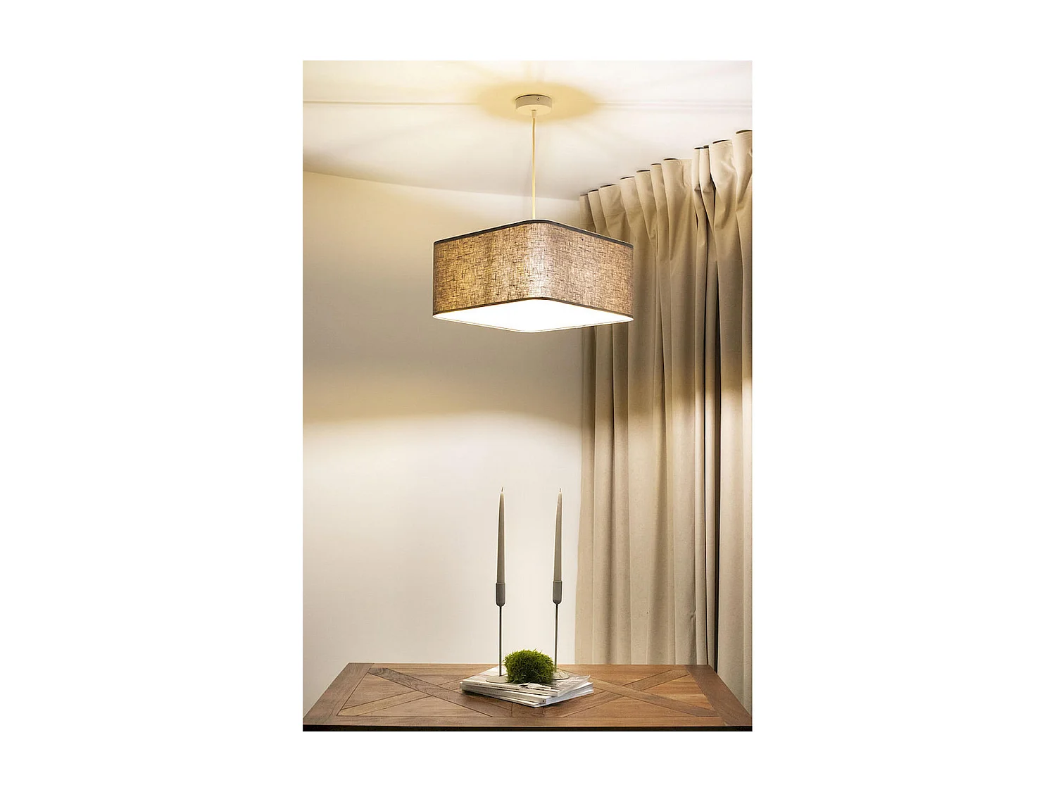 Suspension textile lin beige élégance dorée - Hauteur 20 cm