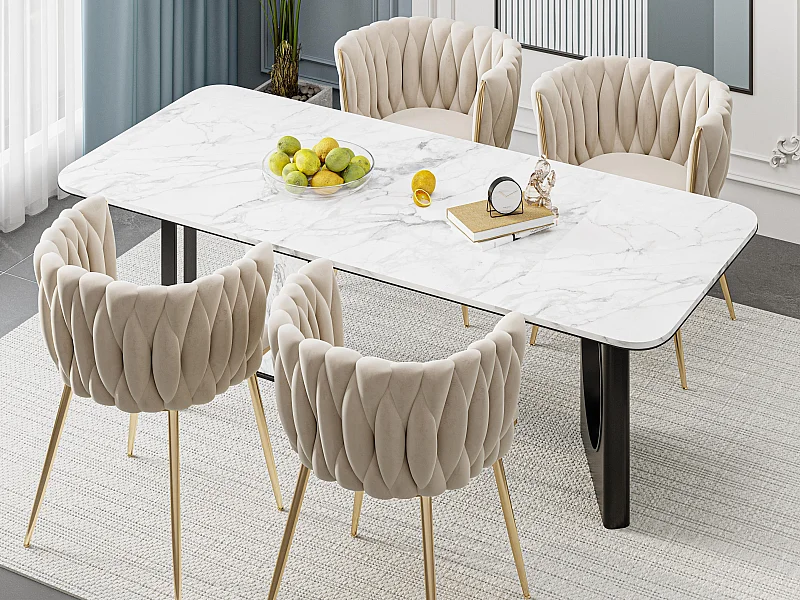 Eetkamerstoel / fauteuil van fluweel - set van 4 - frame van goudkleurig metaal, beige