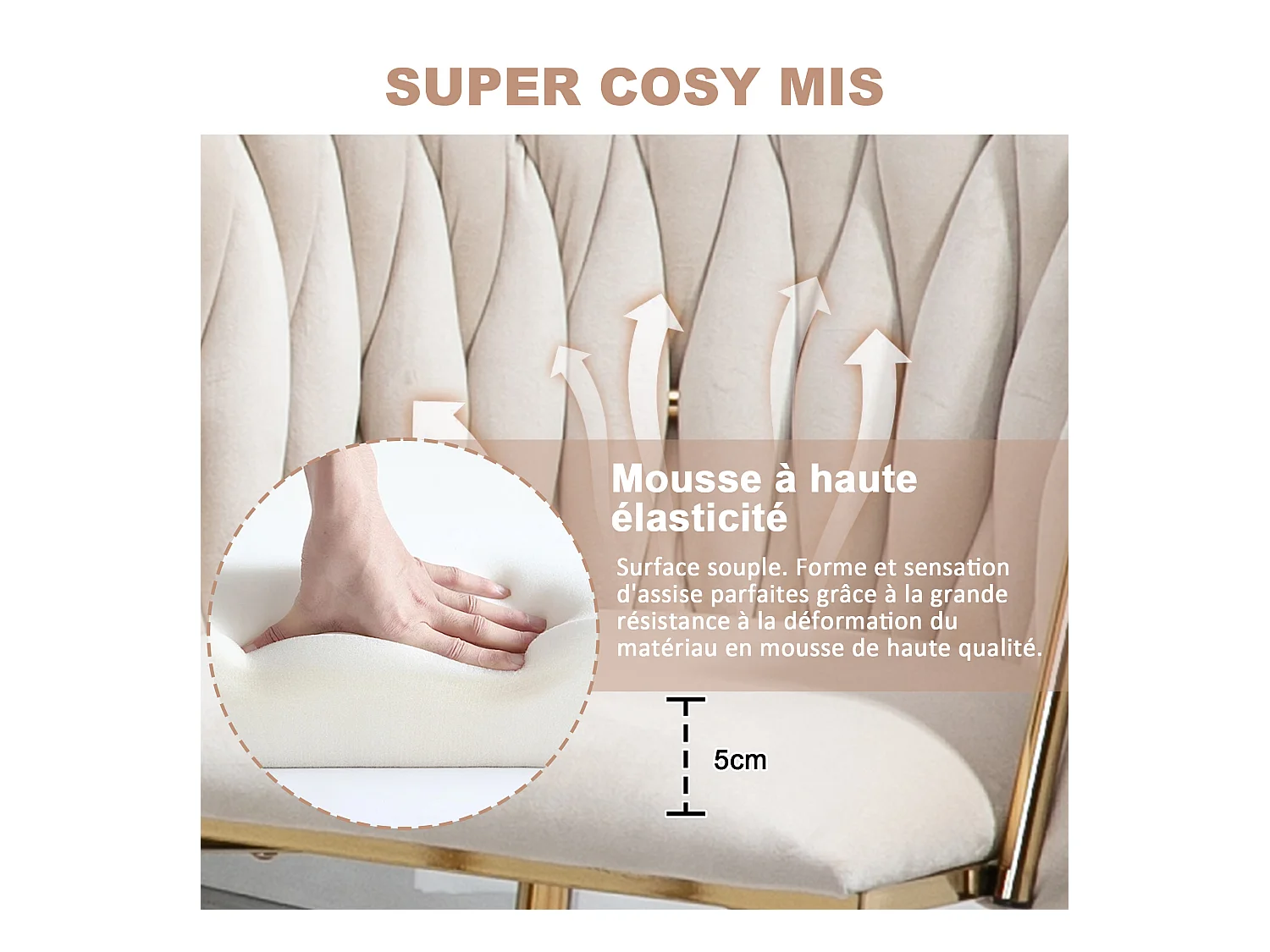 Lot de 4 Chaises Coquillage au Dossier Canné et aux Pieds Dorés - Blanc Ivoire, Élégance Bohème