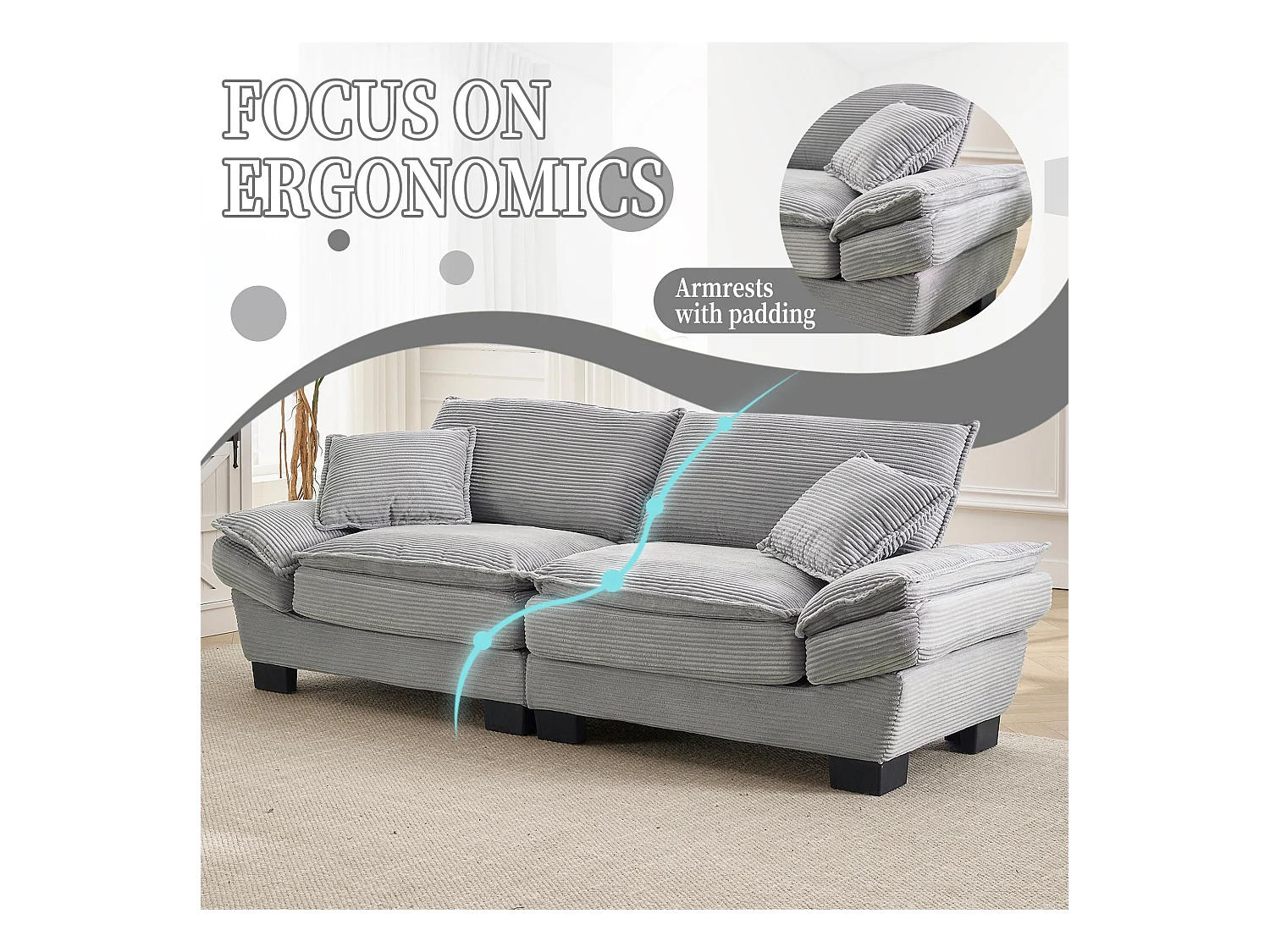 Canapé 2 places en velours gris – dossier inclinable et convertible en lit - 2 coussins inclus - idéal pour salon ou bureau