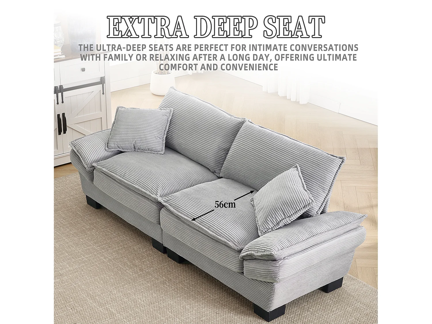 Canapé 2 places en velours gris – dossier inclinable et convertible en lit - 2 coussins inclus - idéal pour salon ou bureau