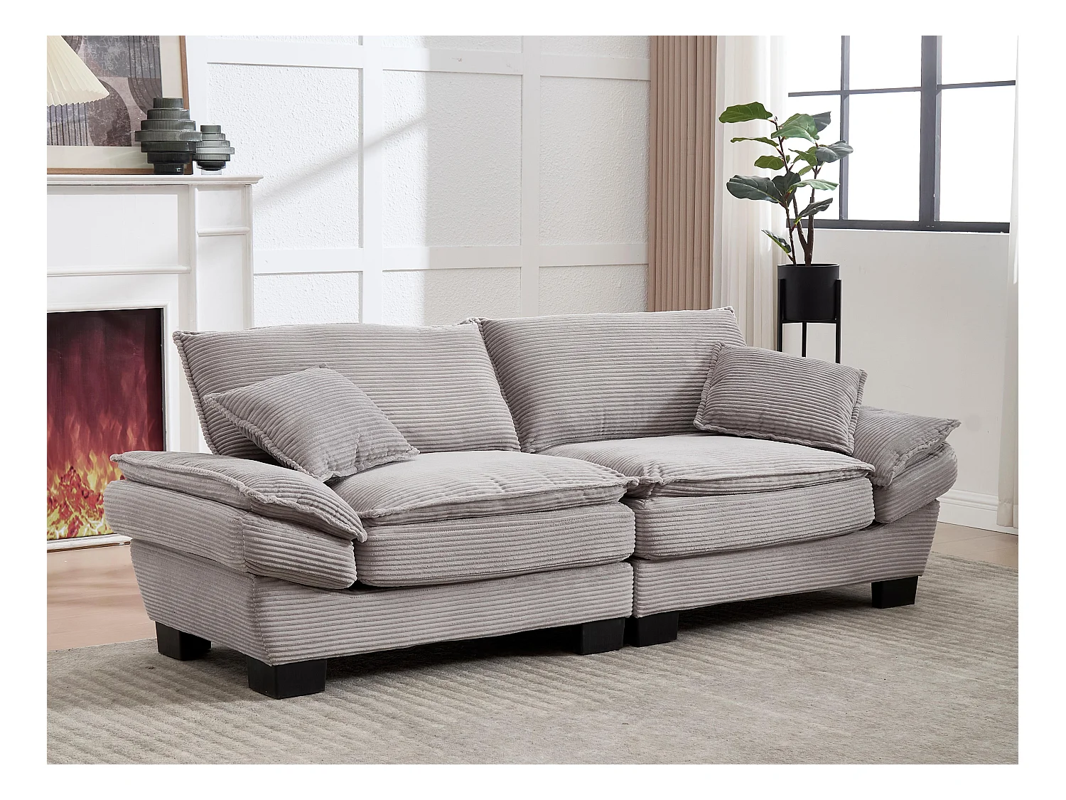 Canapé 2 places en velours gris – dossier inclinable et convertible en lit - 2 coussins inclus - idéal pour salon ou bureau