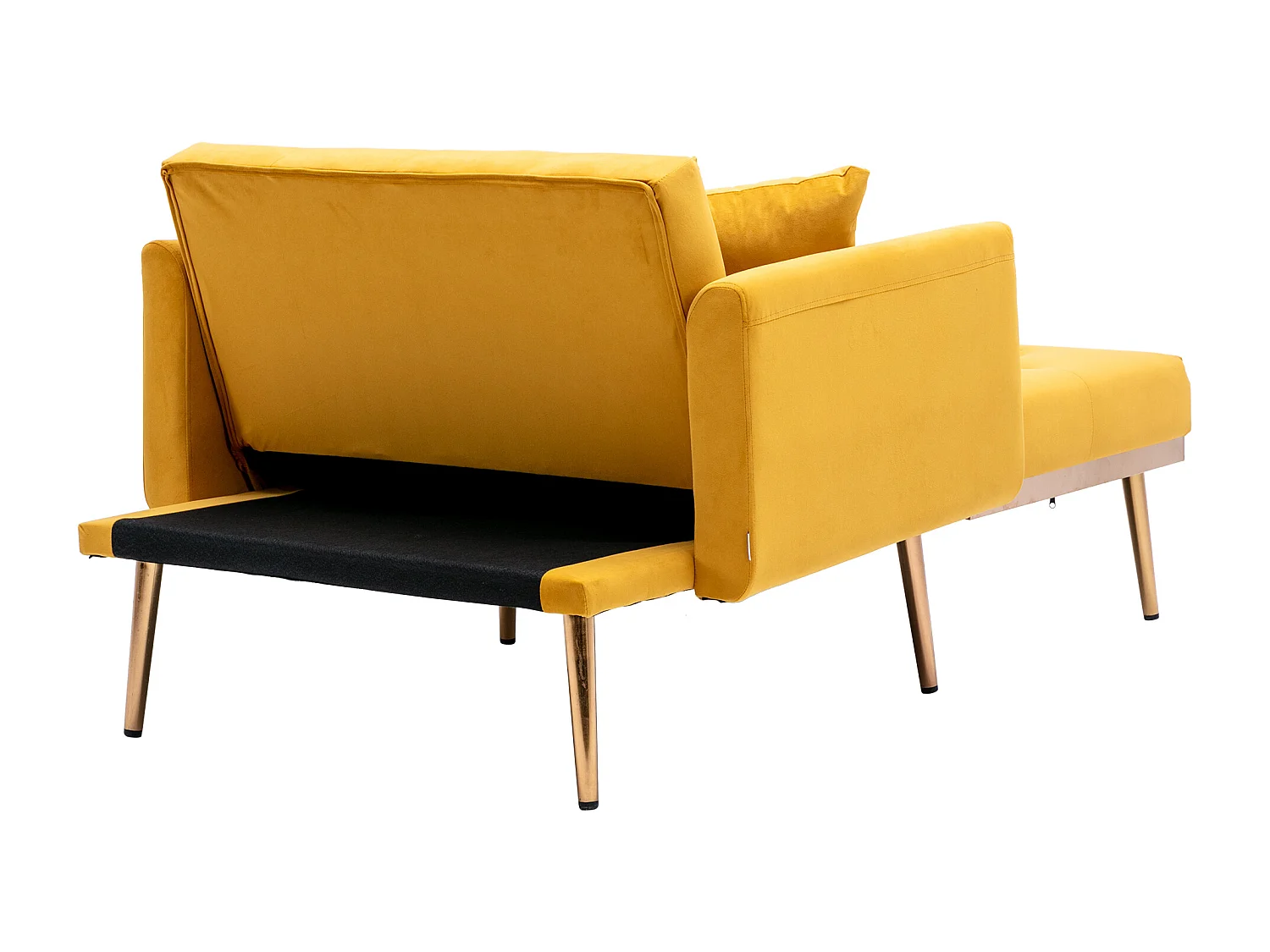 Canapé Convertible 2 Places en Velours côtelé Jaune - Canapé Modern avec 2 Coussins - Dossier réglable - 165x90x77cm