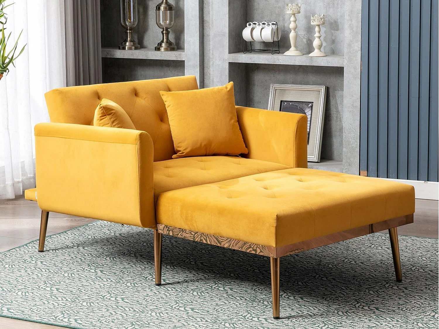 Sofá cama convertible en osito - Patas de metal dorado - Función chaise longue